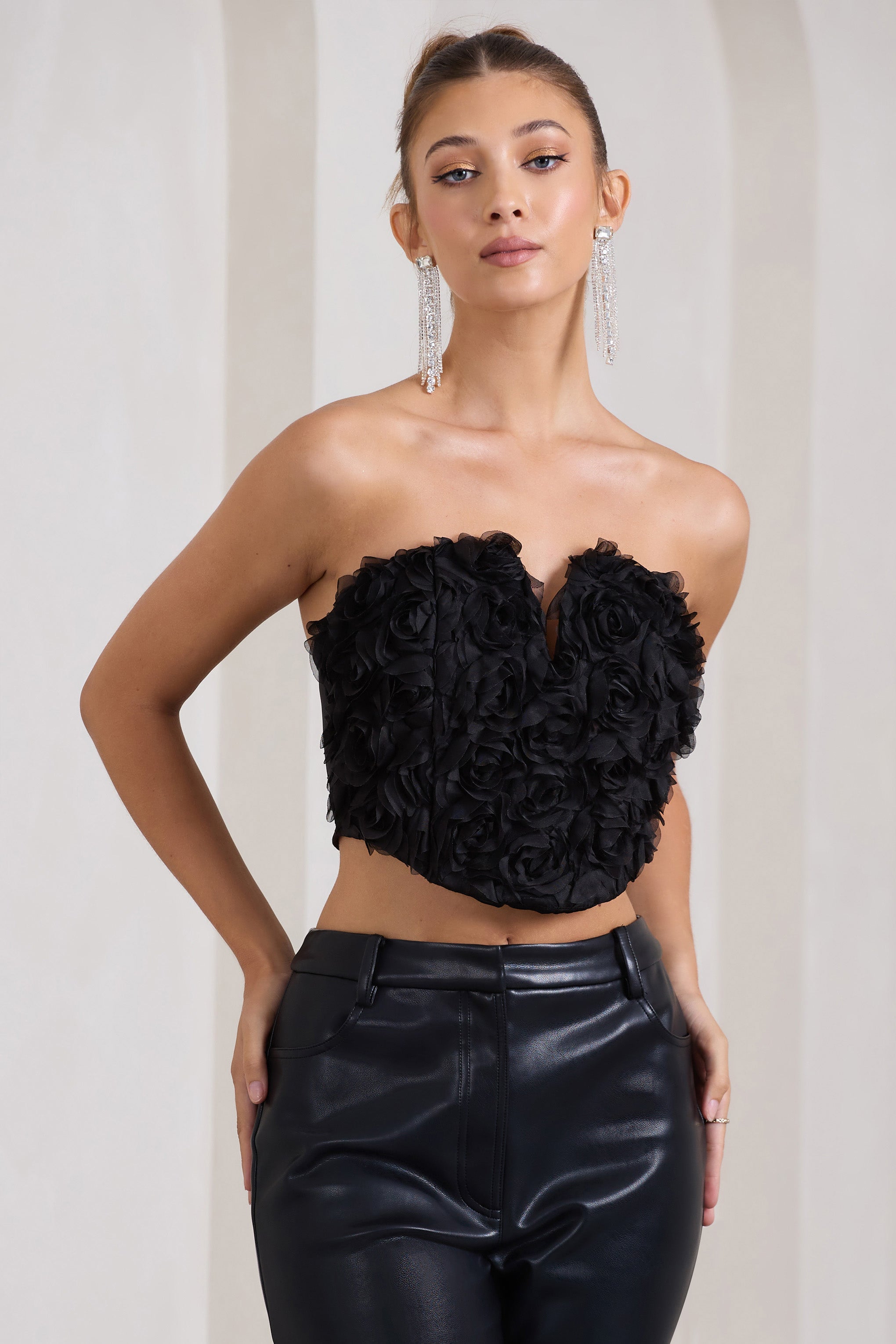 Alicia Black Floral Mesh Strapless Corset Top-Fashionmomo.All Rights Reserved