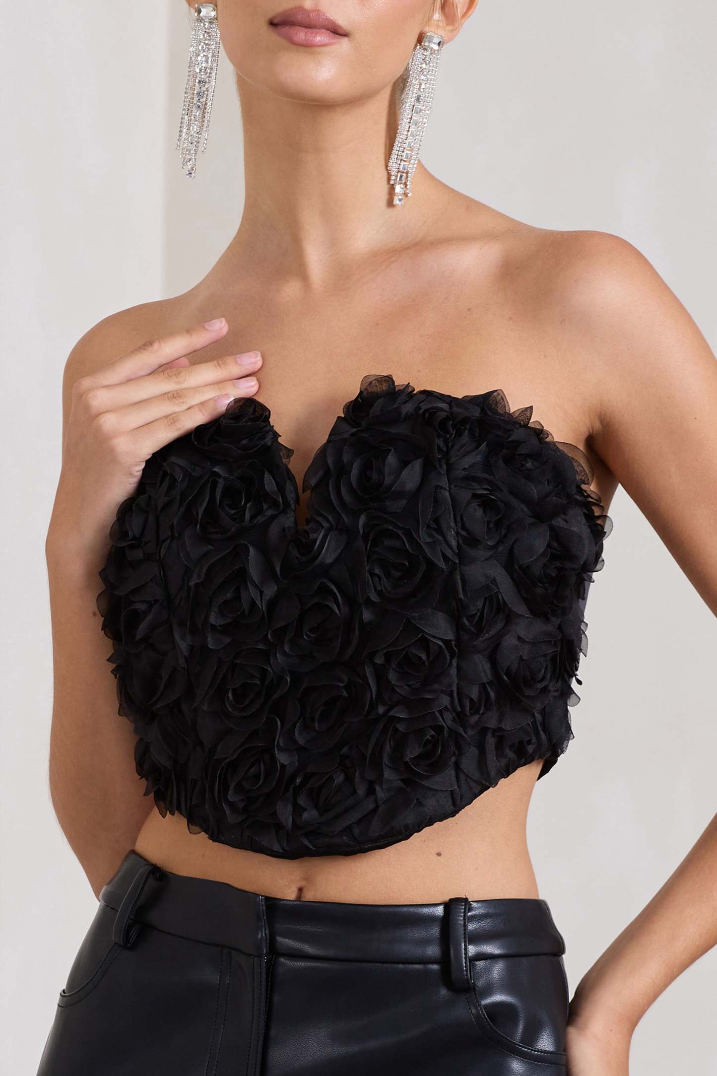 Alicia Black Floral Mesh Strapless Corset Top-Fashionmomo.All Rights Reserved