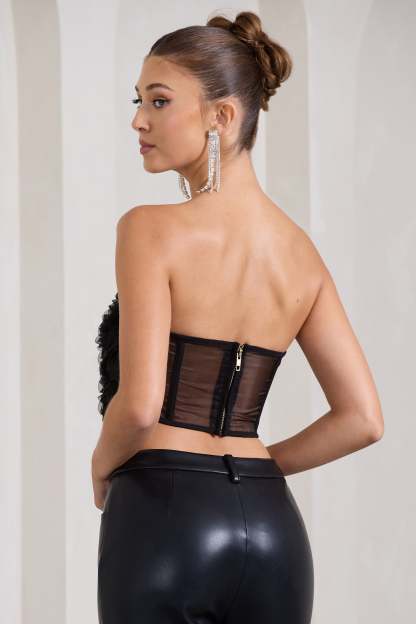 Alicia Black Floral Mesh Strapless Corset Top-Fashionmomo.All Rights Reserved