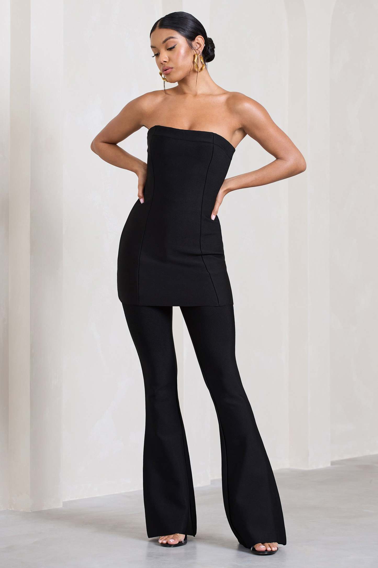 Capri Black Bandage High Waist Flared Trousers-Fashionmomo.All Rights Reserved