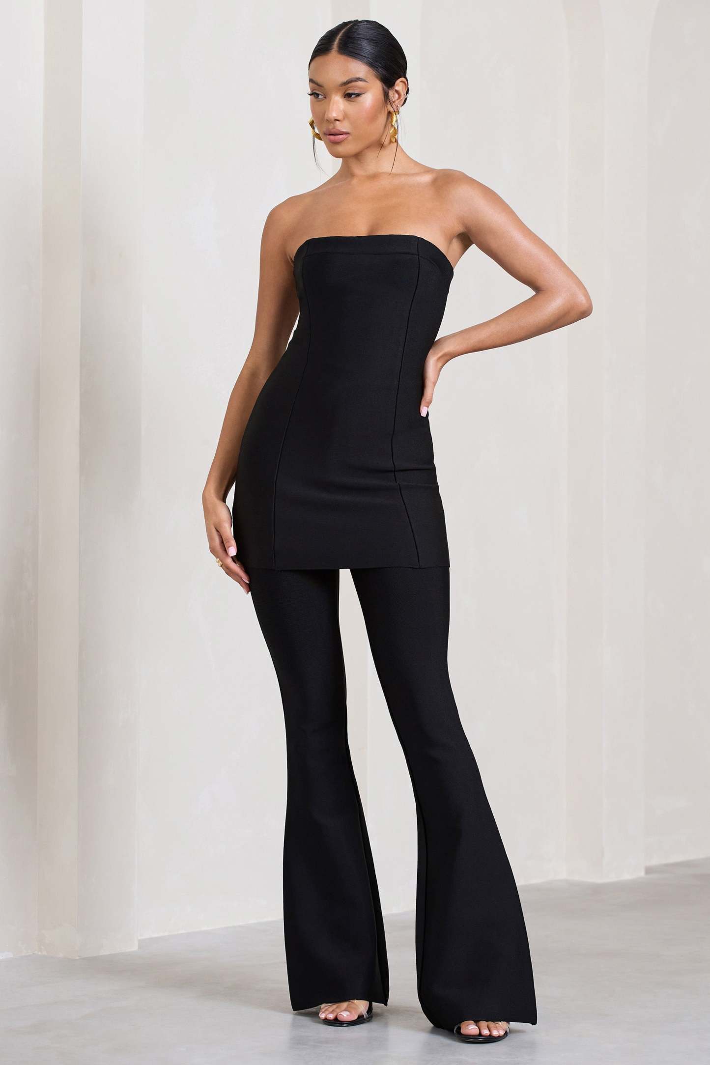 Capri Black Bandage High Waist Flared Trousers-Fashionmomo.All Rights Reserved