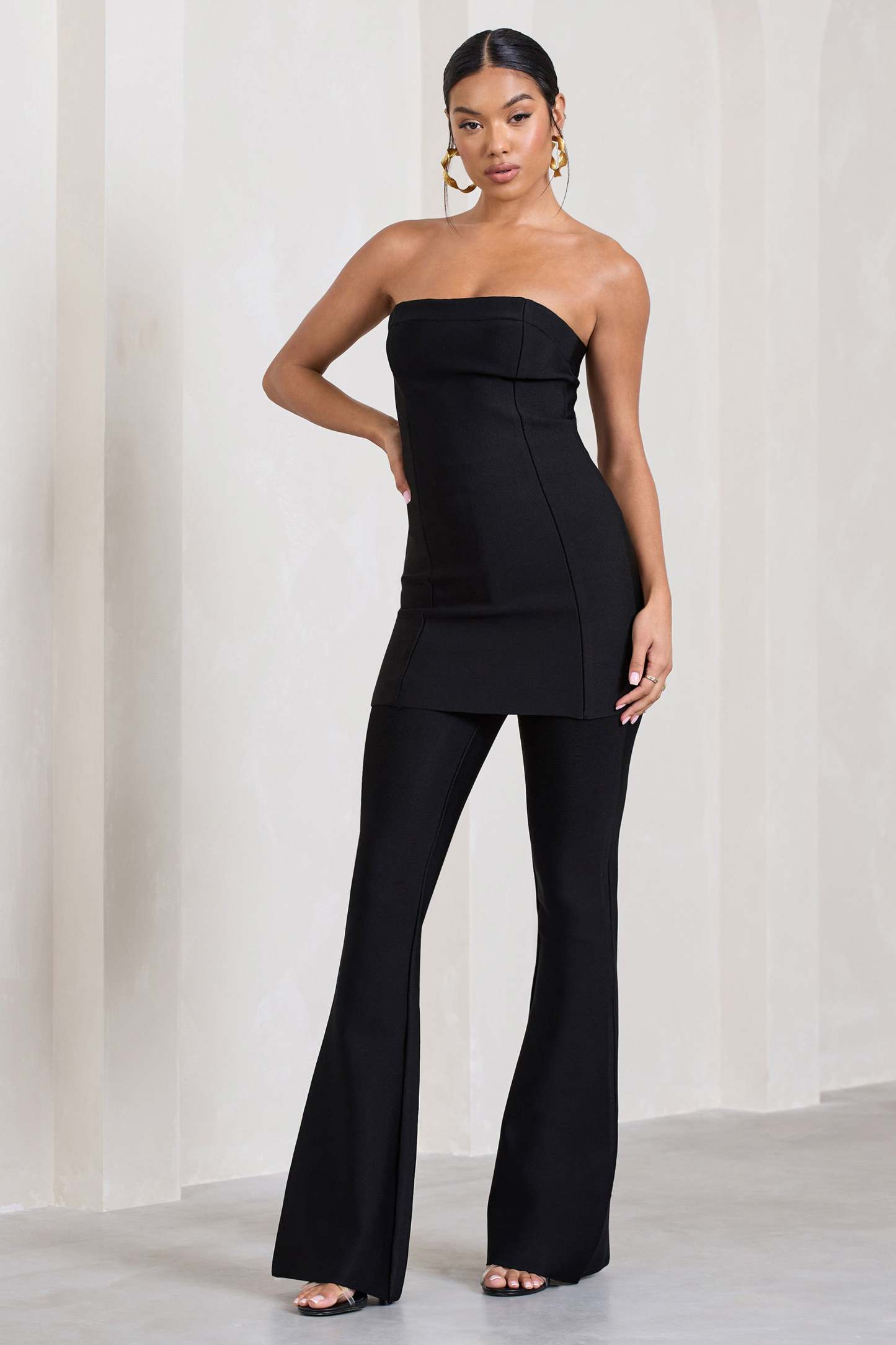 Capri Black Bandage High Waist Flared Trousers-Fashionmomo.All Rights Reserved