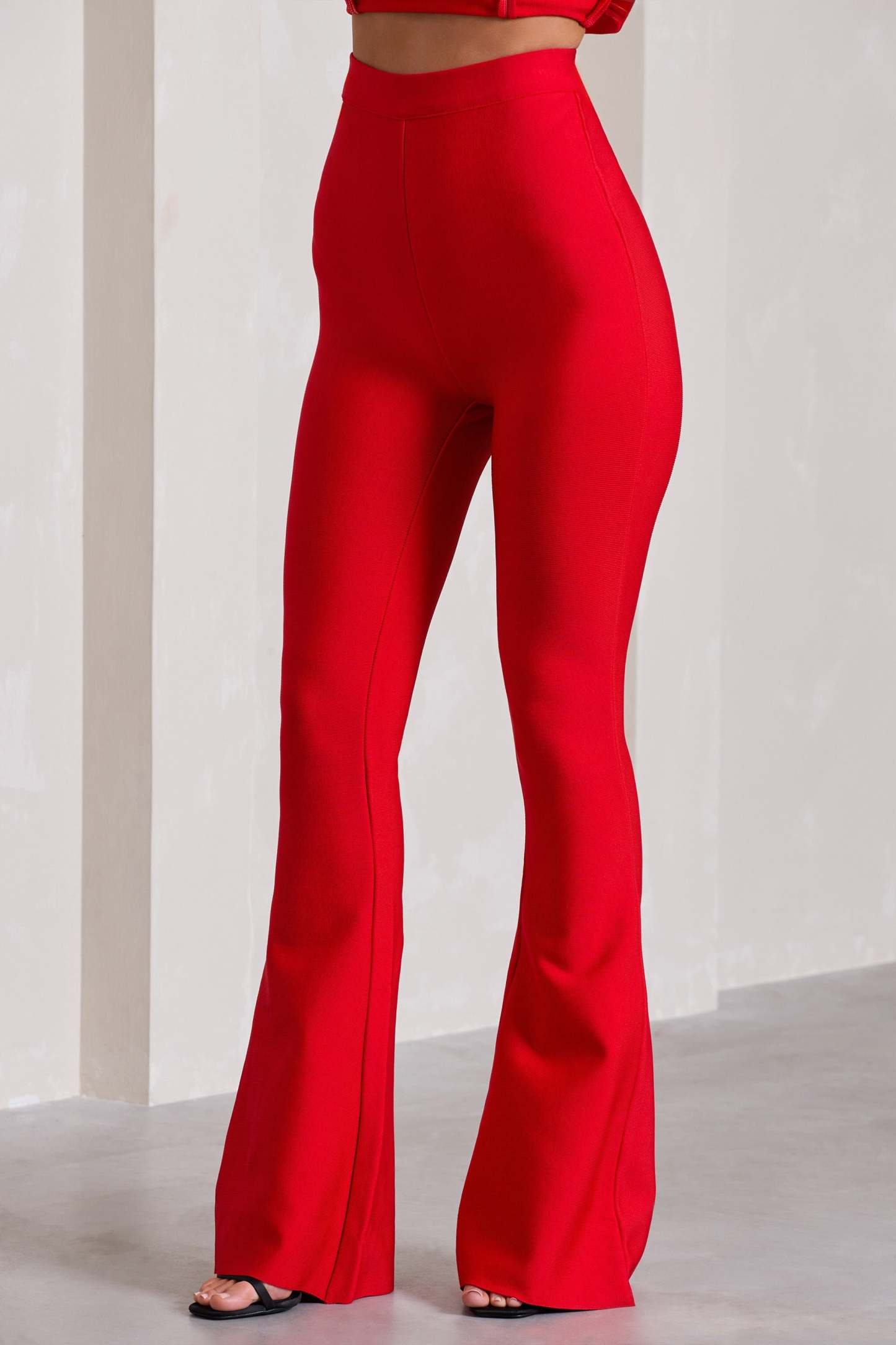Capri Red Bandage High Waist Flared Trousers-Fashionmomo.All Rights Reserved
