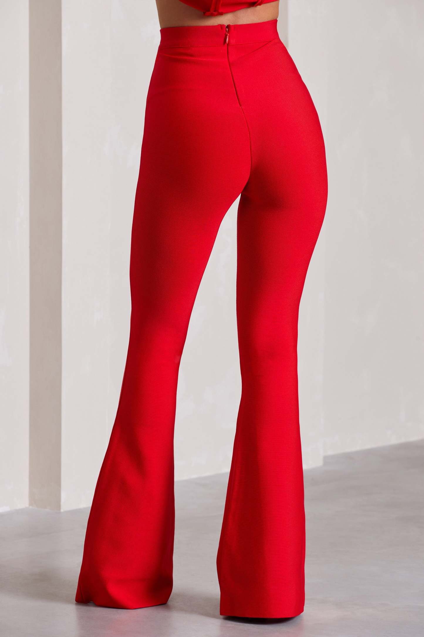 Capri Red Bandage High Waist Flared Trousers-Fashionmomo.All Rights Reserved