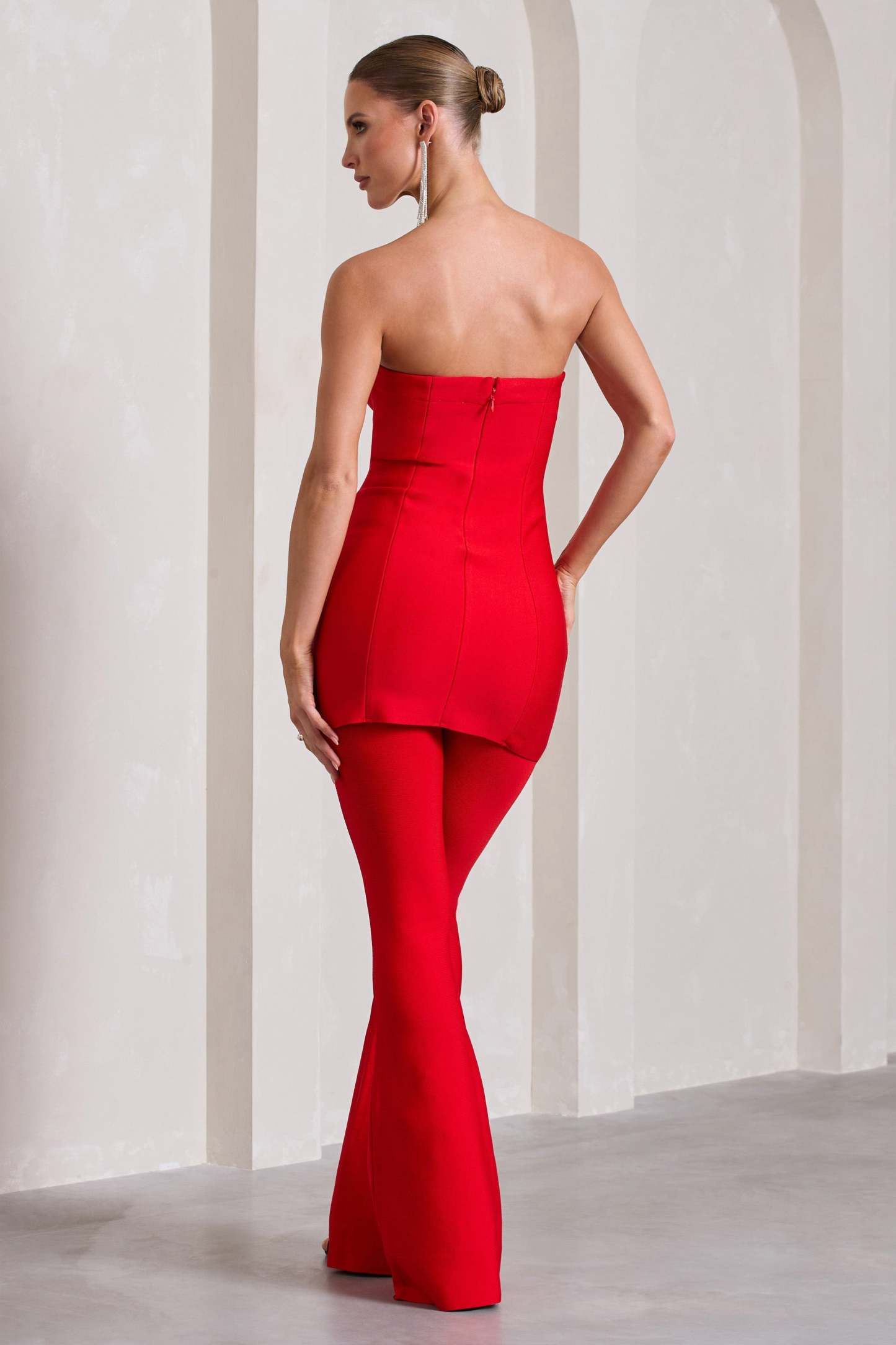 Capri Red Bandage High Waist Flared Trousers-Fashionmomo.All Rights Reserved