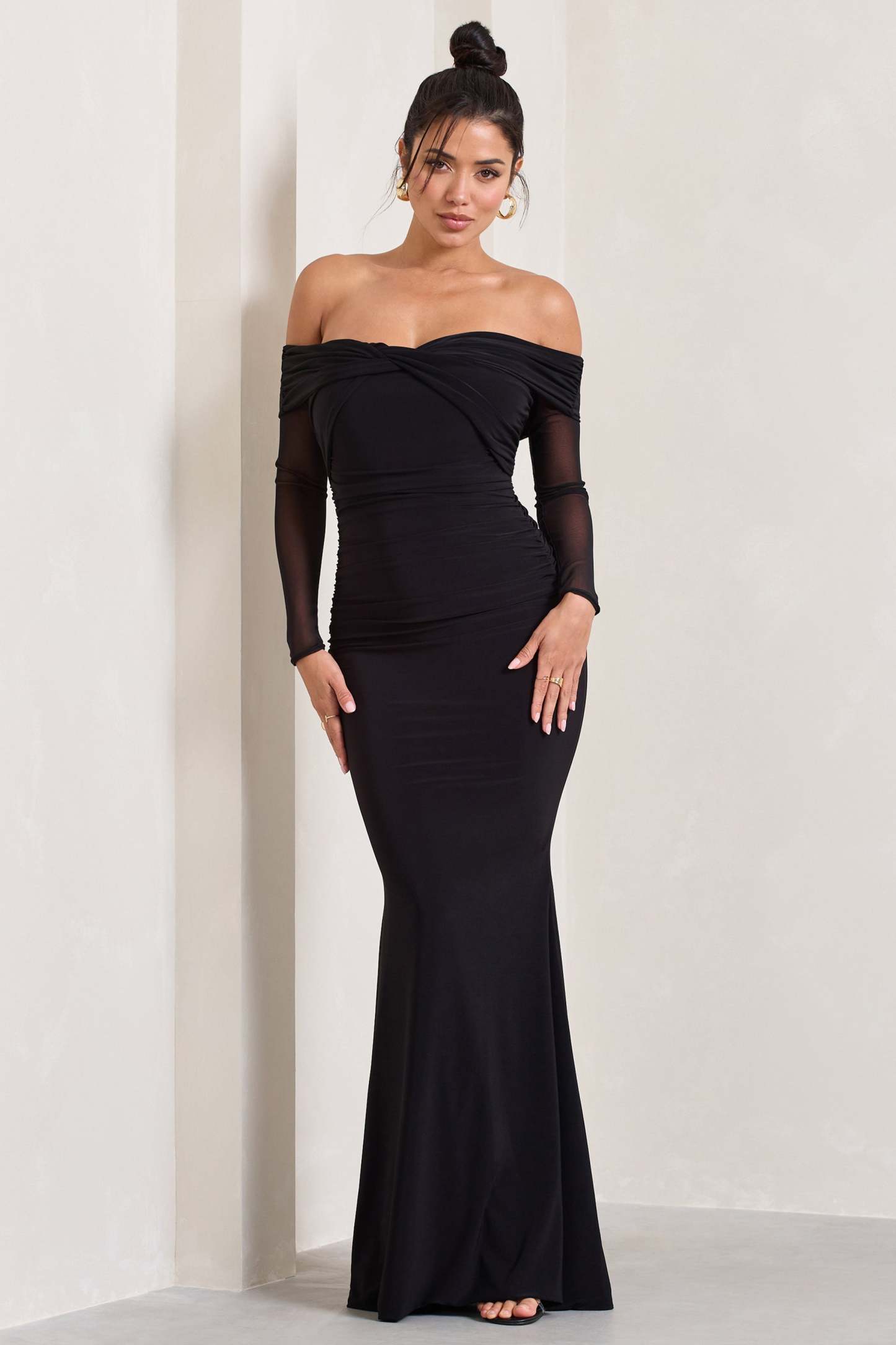 Alex Black Bardot Twist Maxi Dress-Fashionmomo.All Rights Reserved