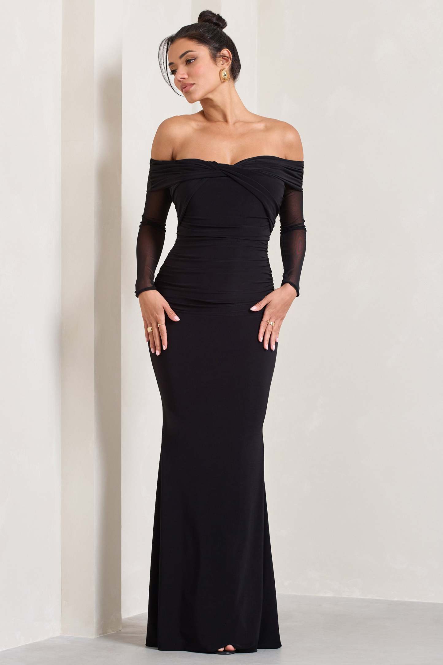 Alex Black Bardot Twist Maxi Dress-Fashionmomo.All Rights Reserved