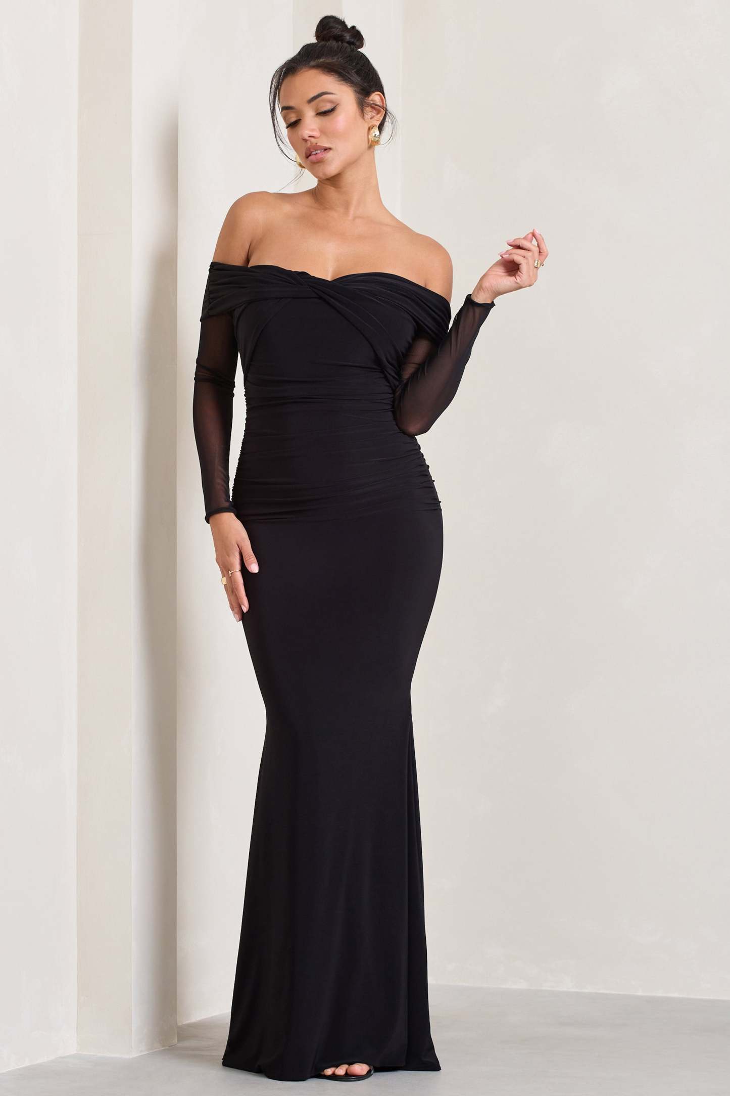 Alex Black Bardot Twist Maxi Dress-Fashionmomo.All Rights Reserved