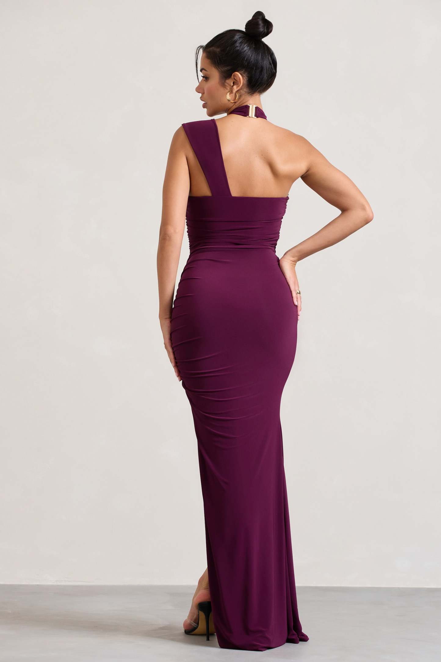 Ignite Burgundy Strappy Halter-Neck Asymmetric Maxi Dress-Fashionmomo.All Rights Reserved