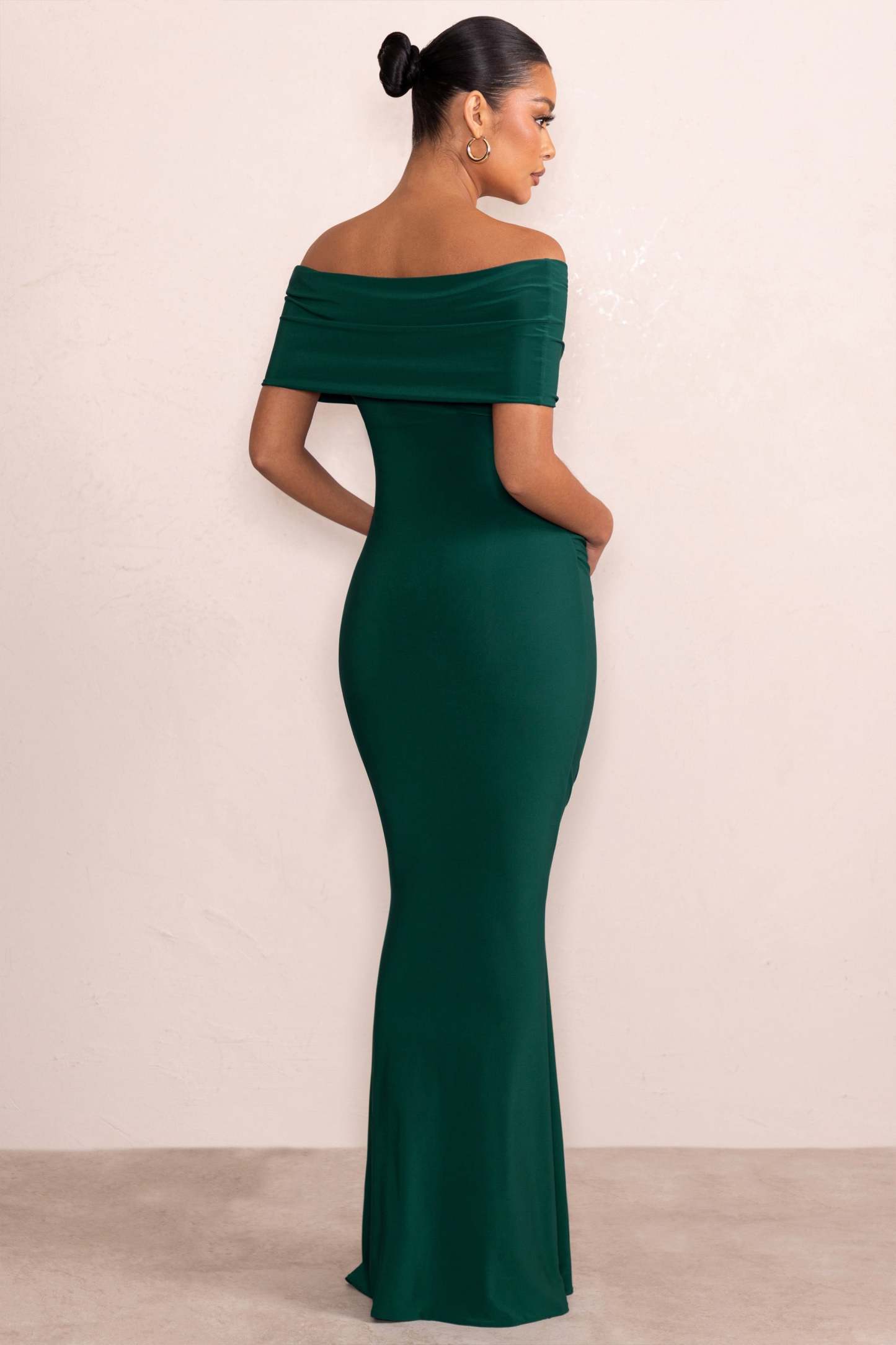 Amal Bottle Green Bardot Wrap Neckline Maternity Maxi Dress-Fashionmomo.All Rights Reserved