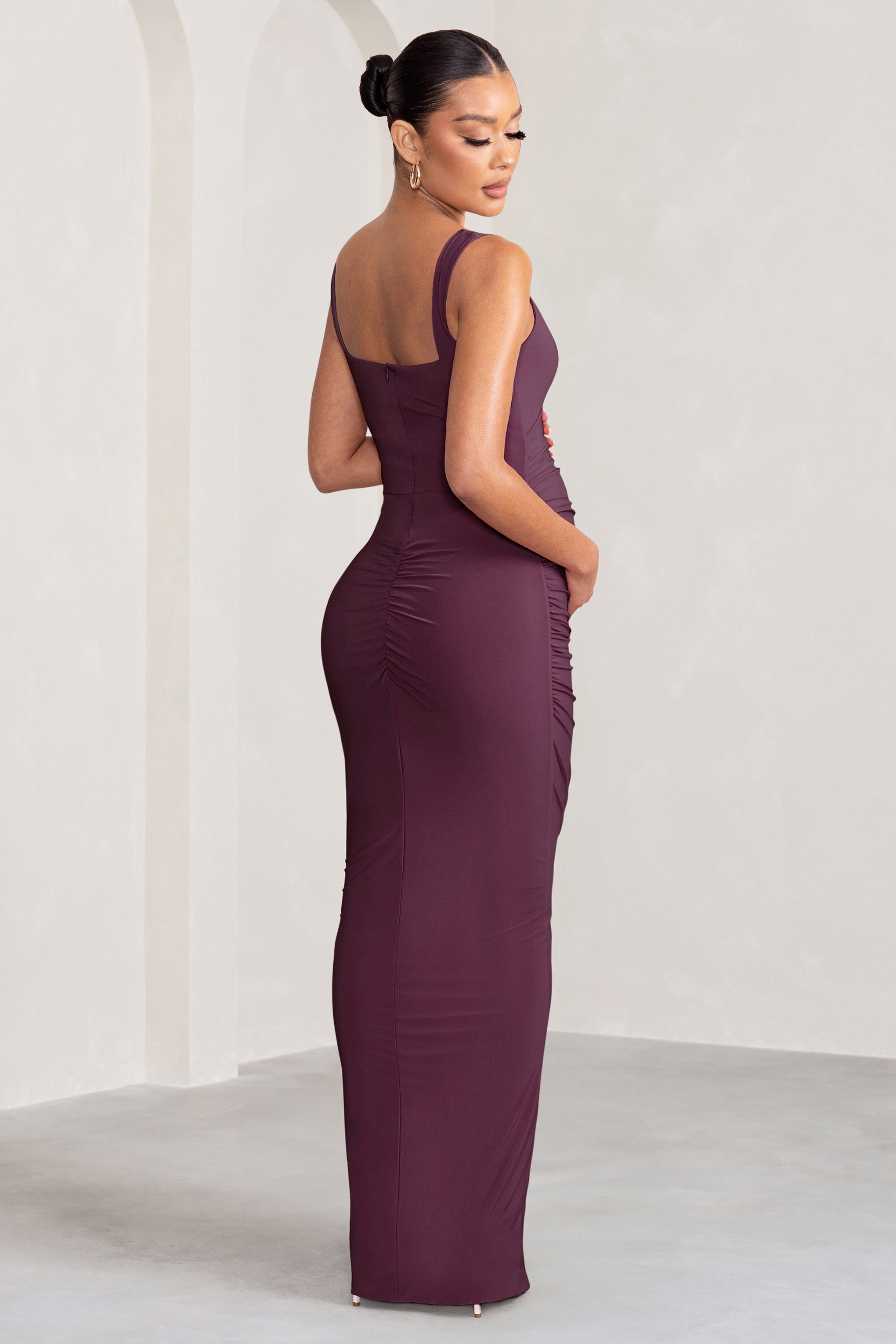 Avril Plum Square Neck Maternity Maxi Dress with Split-Fashionmomo.All Rights Reserved