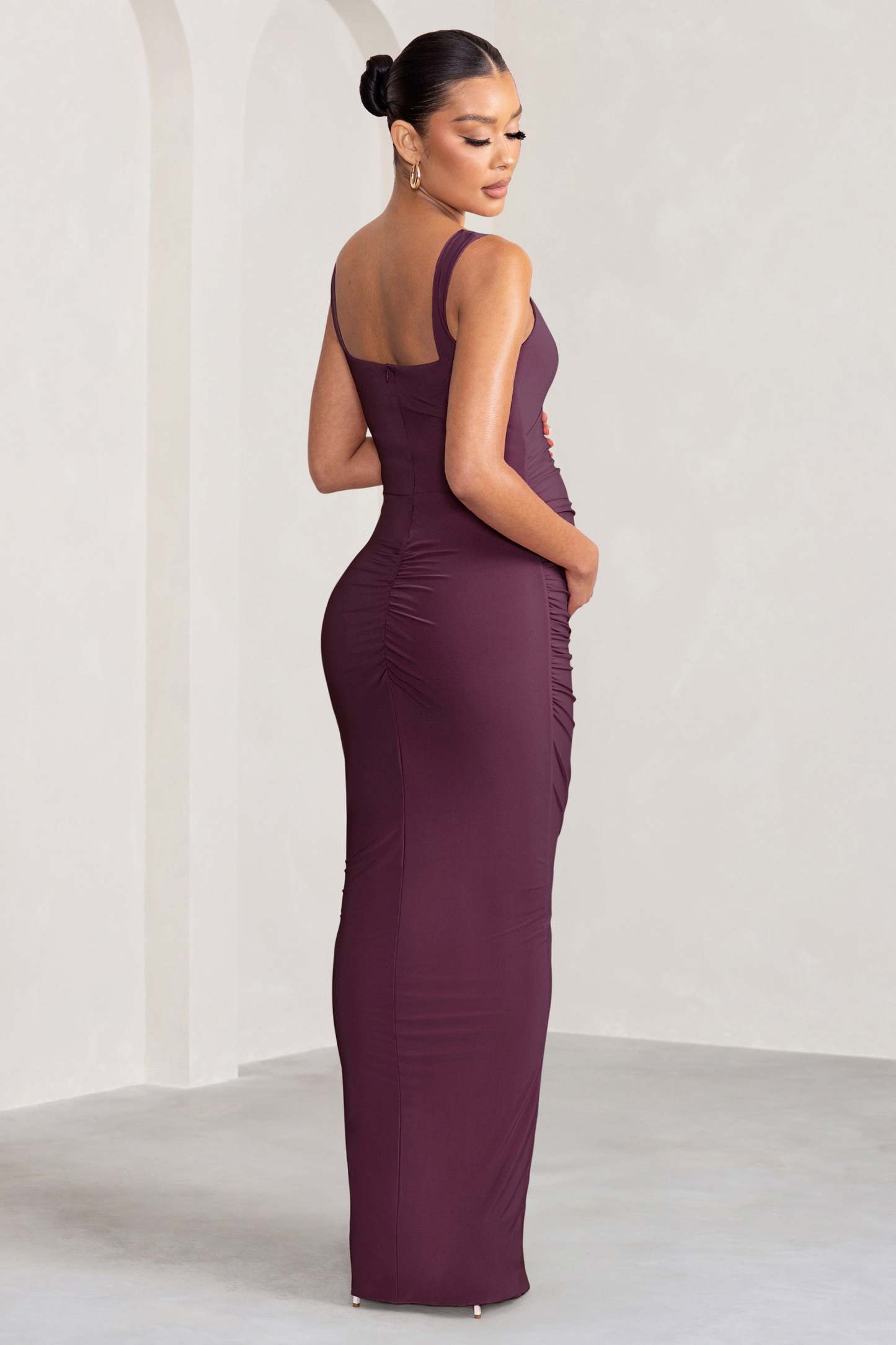 Avril Plum Square Neck Maternity Maxi Dress with Split-Fashionmomo.All Rights Reserved