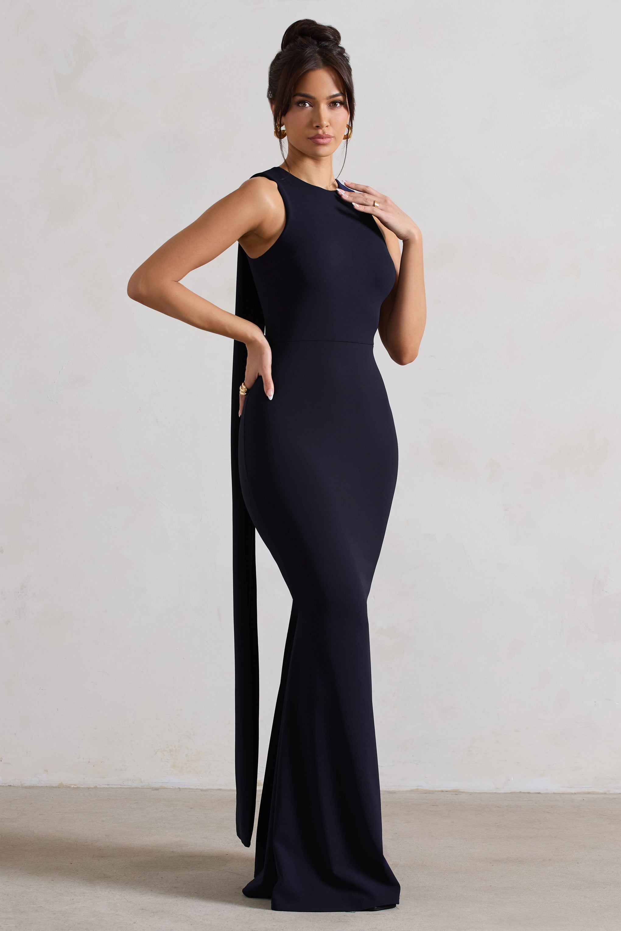 Patty Navy High-Neck Sleeveless Maxi Dress-Fashionmomo.All Rights Reserved
