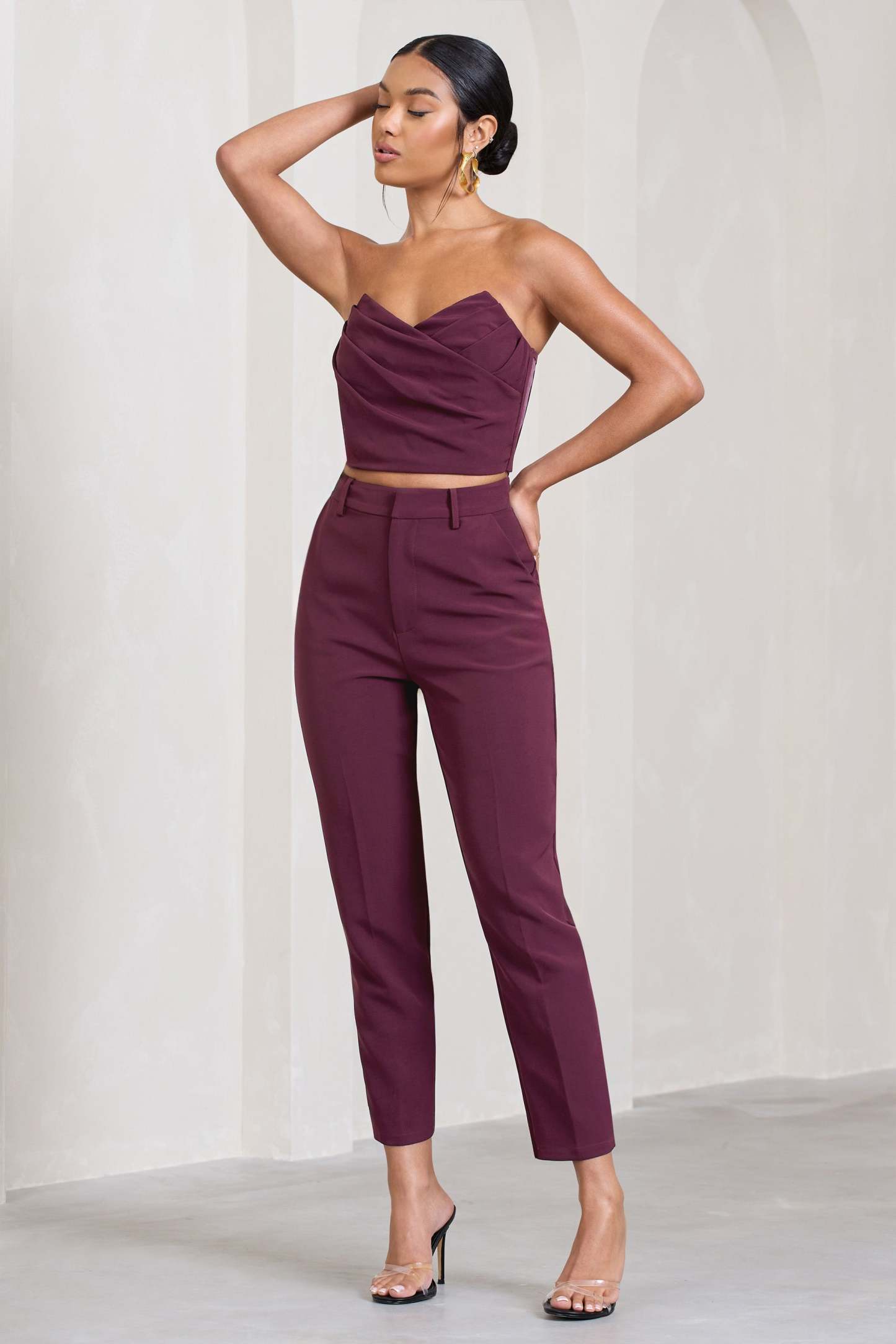 Exclusivity Burgundy Slim Tailored Cigarette Trousers-Fashionmomo.All Rights Reserved