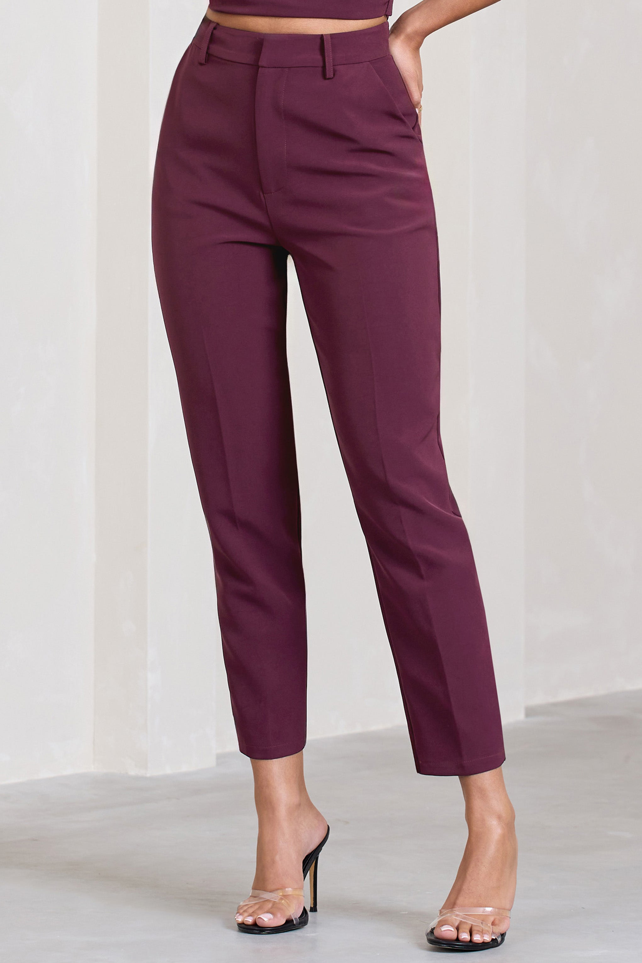 Exclusivity Burgundy Slim Tailored Cigarette Trousers-Fashionmomo.All Rights Reserved