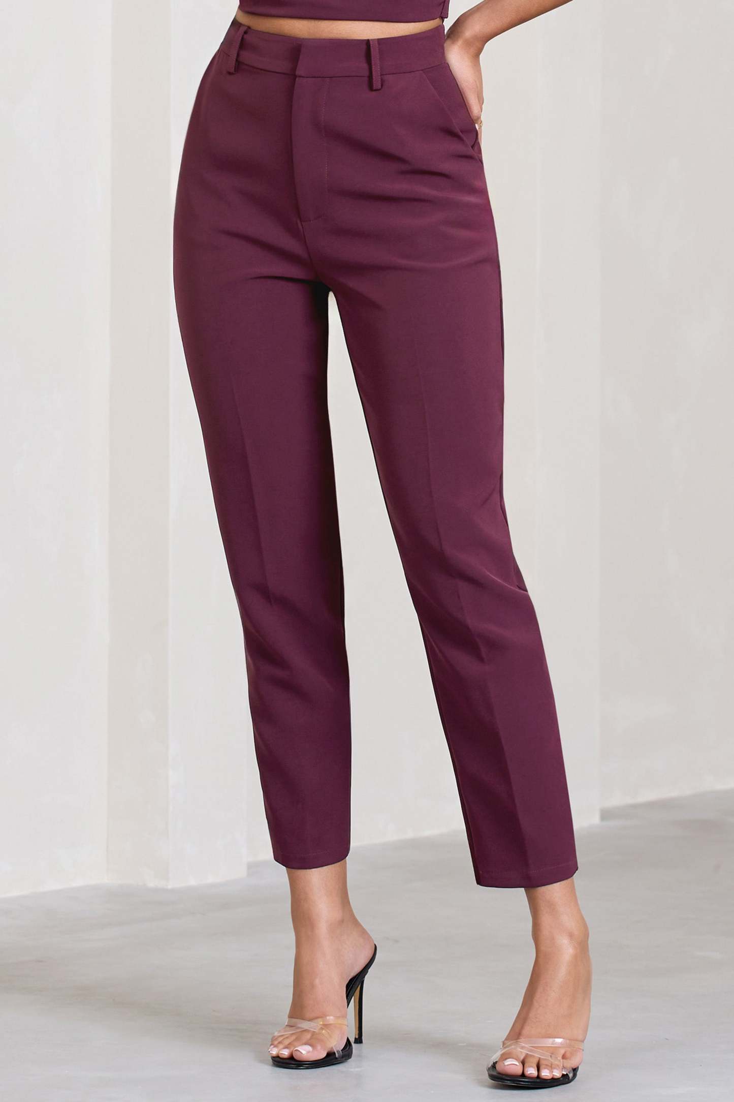 Exclusivity Burgundy Slim Tailored Cigarette Trousers-Fashionmomo.All Rights Reserved