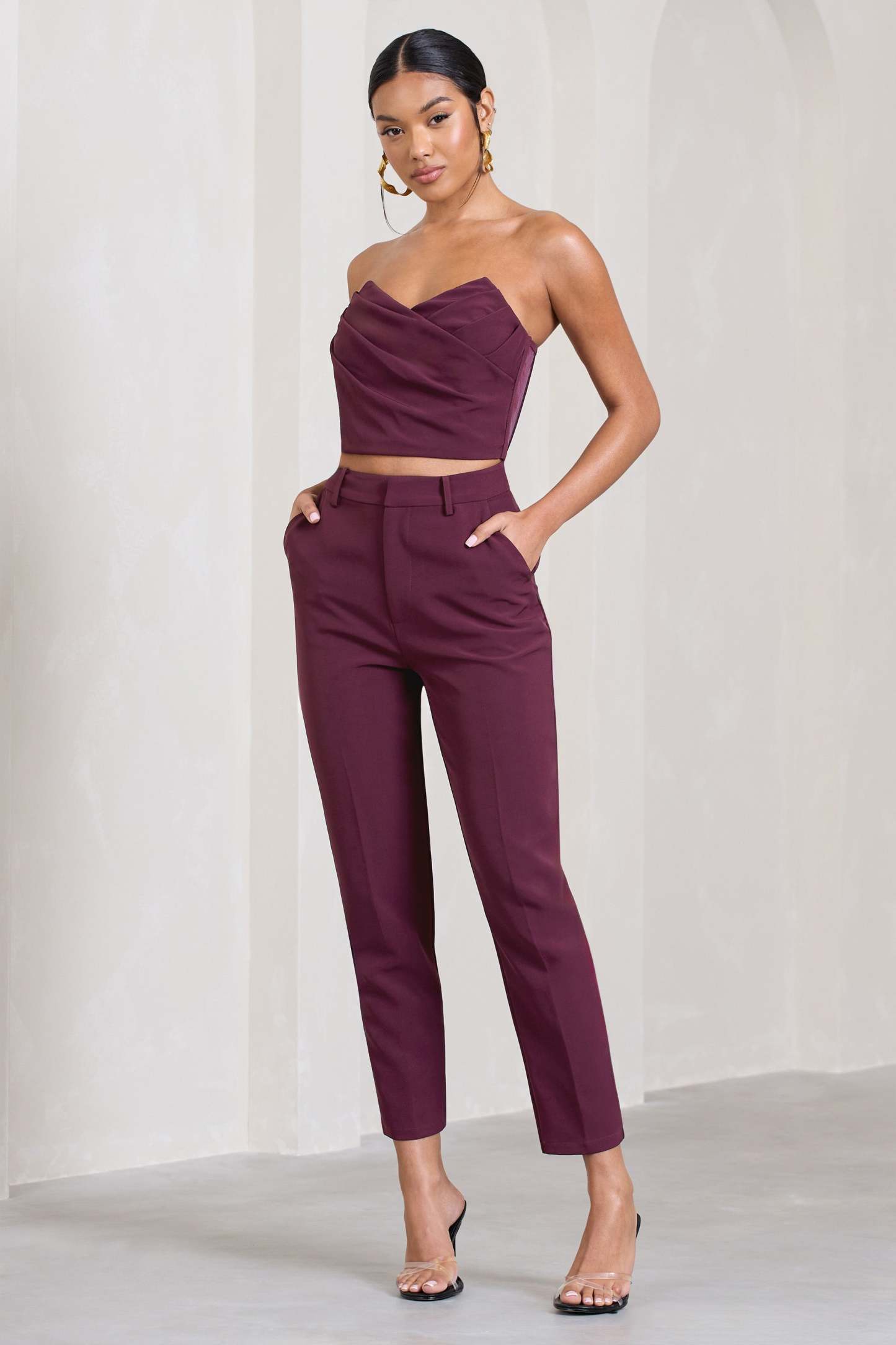 Exclusivity Burgundy Slim Tailored Cigarette Trousers-Fashionmomo.All Rights Reserved