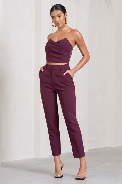 Exclusivity Burgundy Slim Tailored Cigarette Trousers-Fashionmomo.All Rights Reserved
