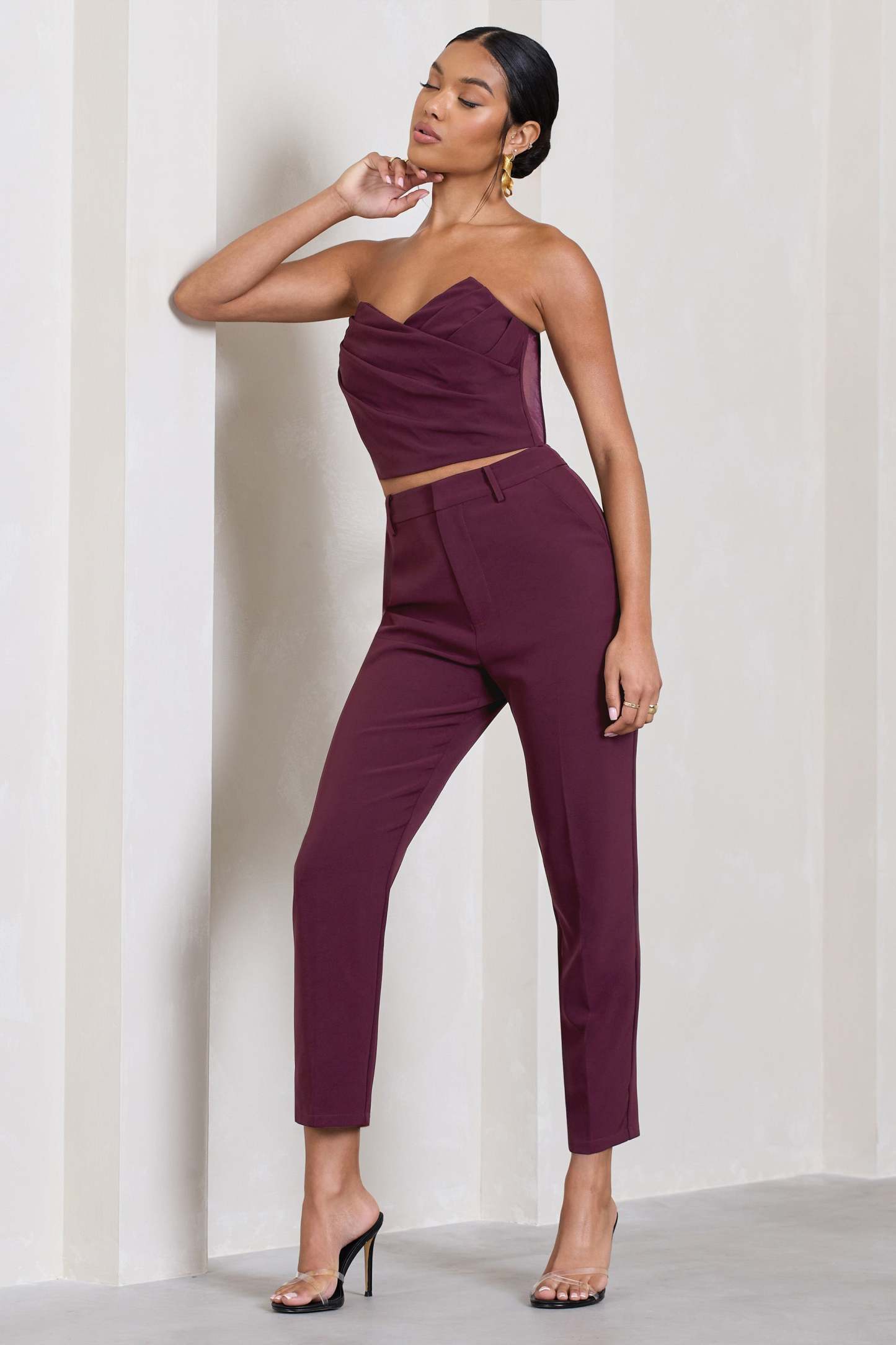 Exclusivity Burgundy Slim Tailored Cigarette Trousers-Fashionmomo.All Rights Reserved
