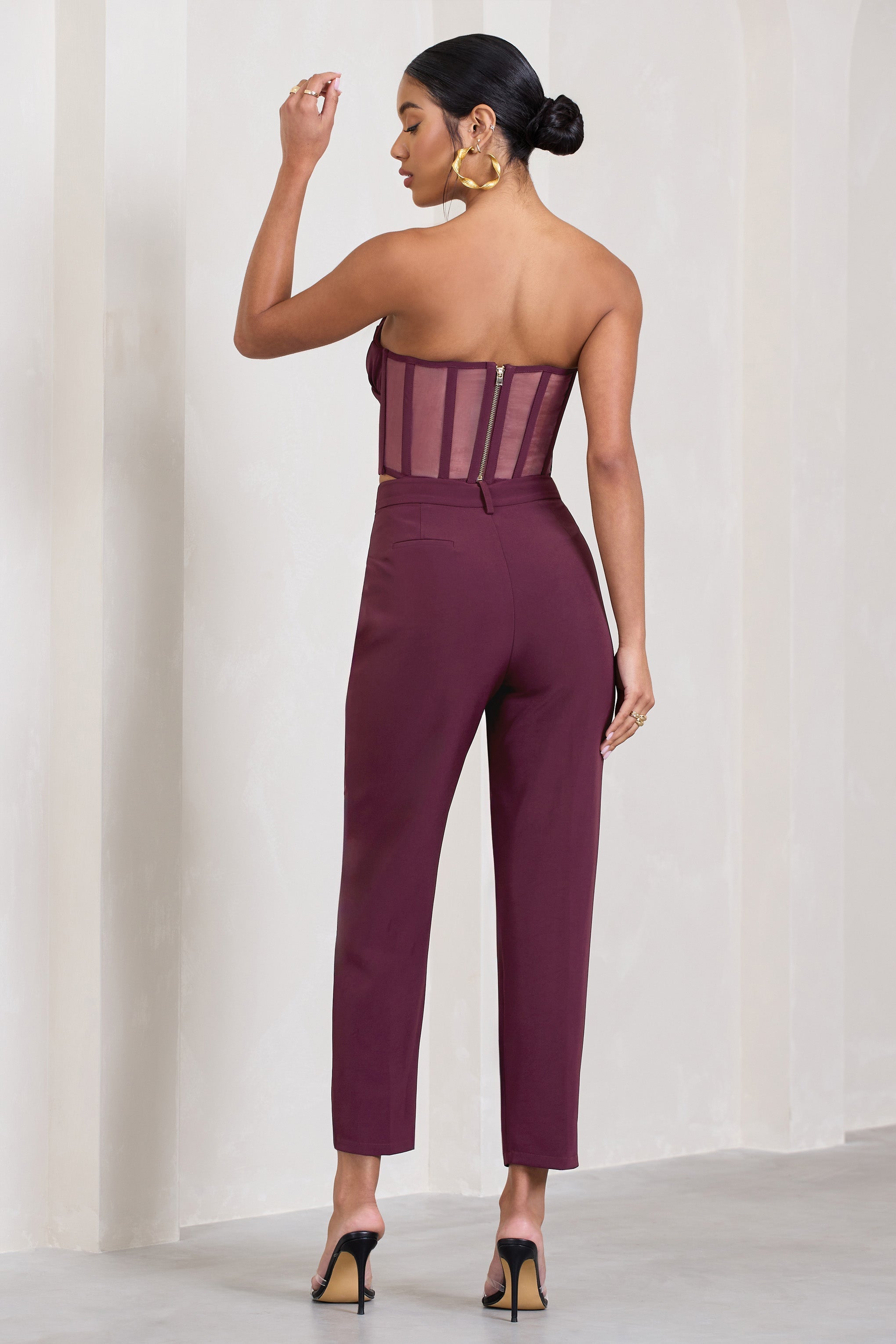 Exclusivity Burgundy Slim Tailored Cigarette Trousers-Fashionmomo.All Rights Reserved