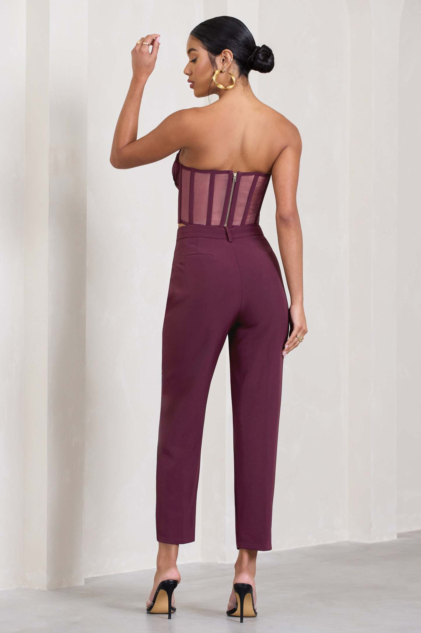 Exclusivity Burgundy Slim Tailored Cigarette Trousers-Fashionmomo.All Rights Reserved