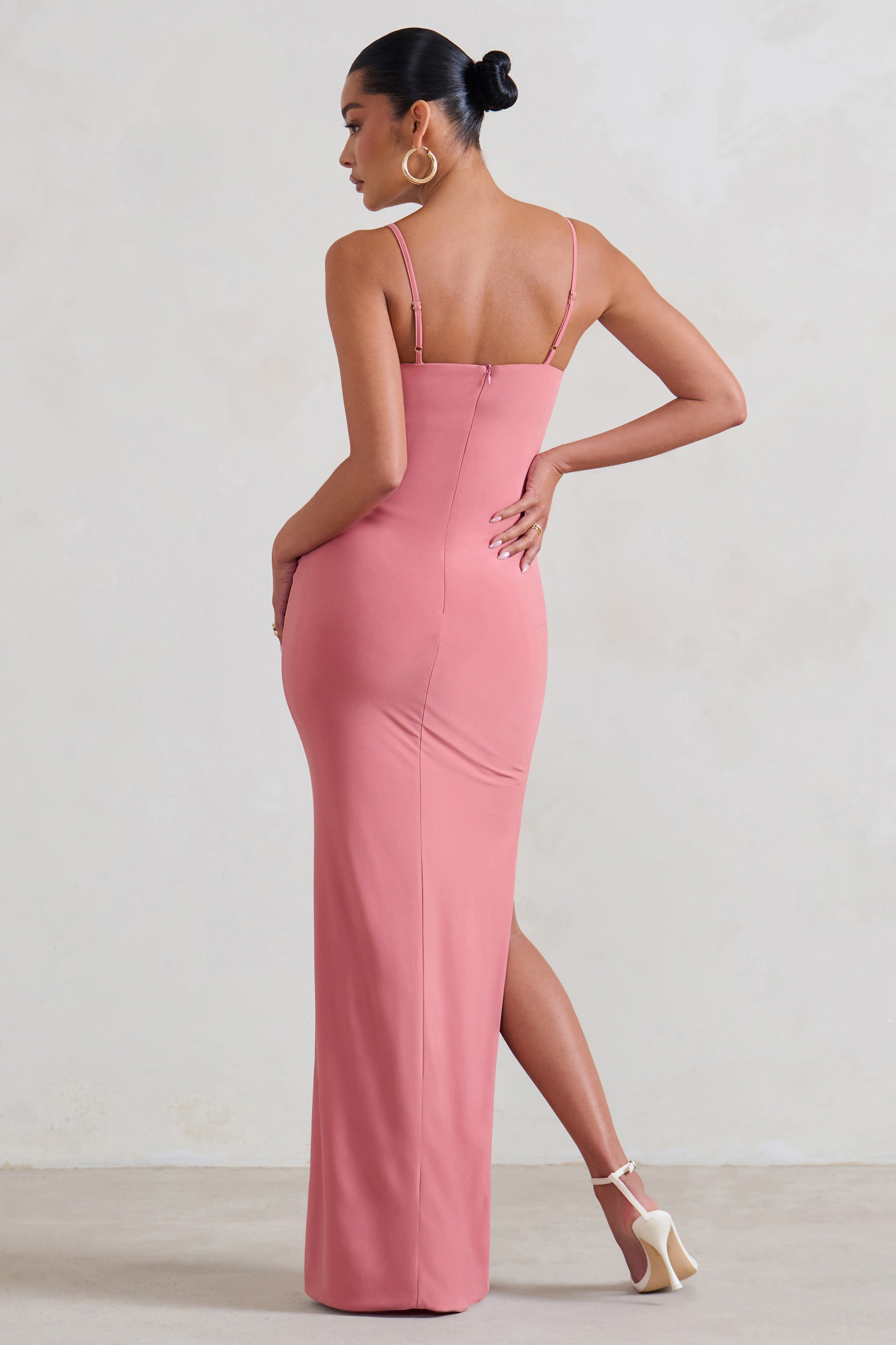 Aurelia Pink Maternity Cami Maxi Dress With Split-Fashionmomo.All Rights Reserved