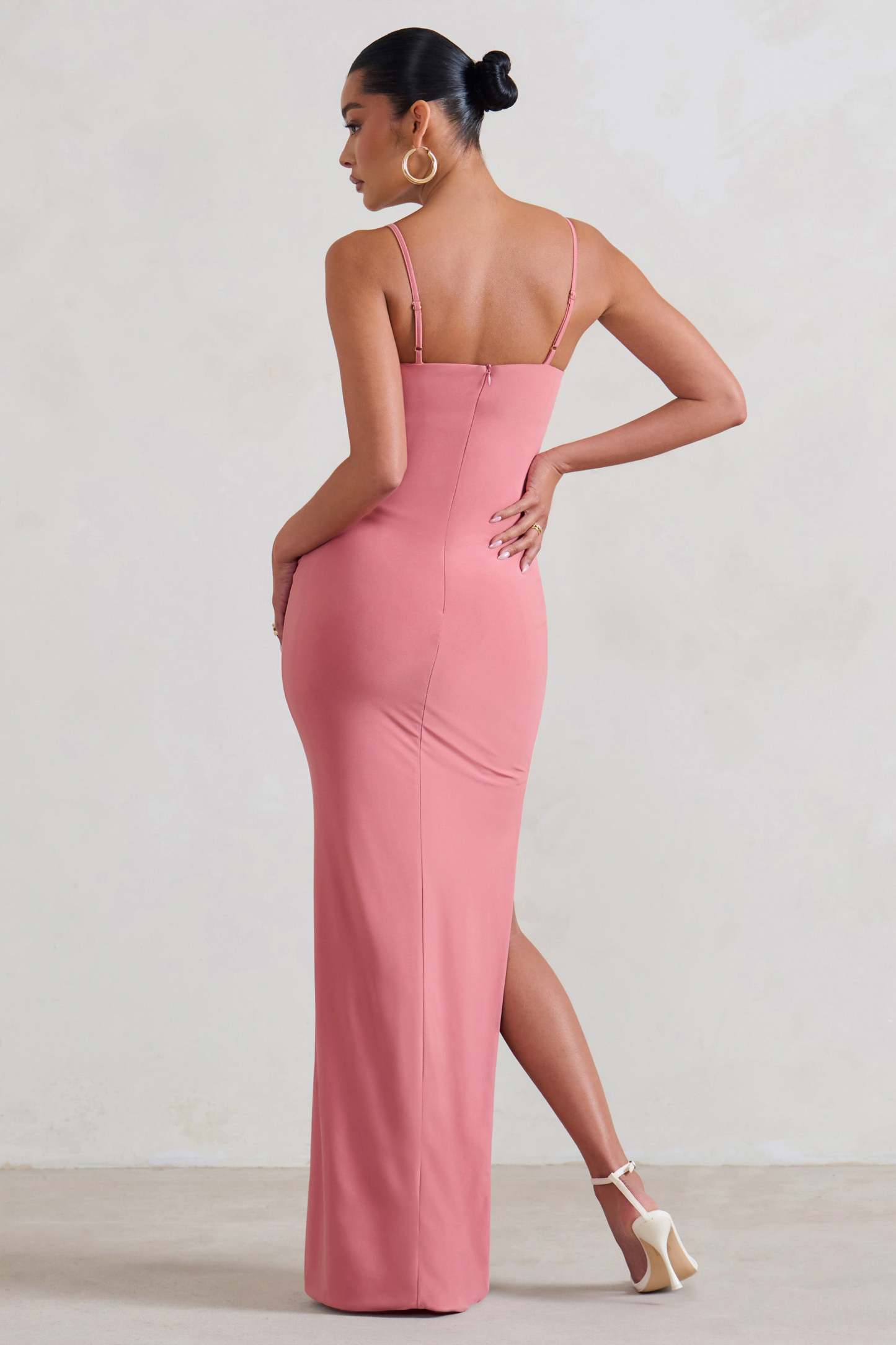 Aurelia Pink Maternity Cami Maxi Dress With Split-Fashionmomo.All Rights Reserved