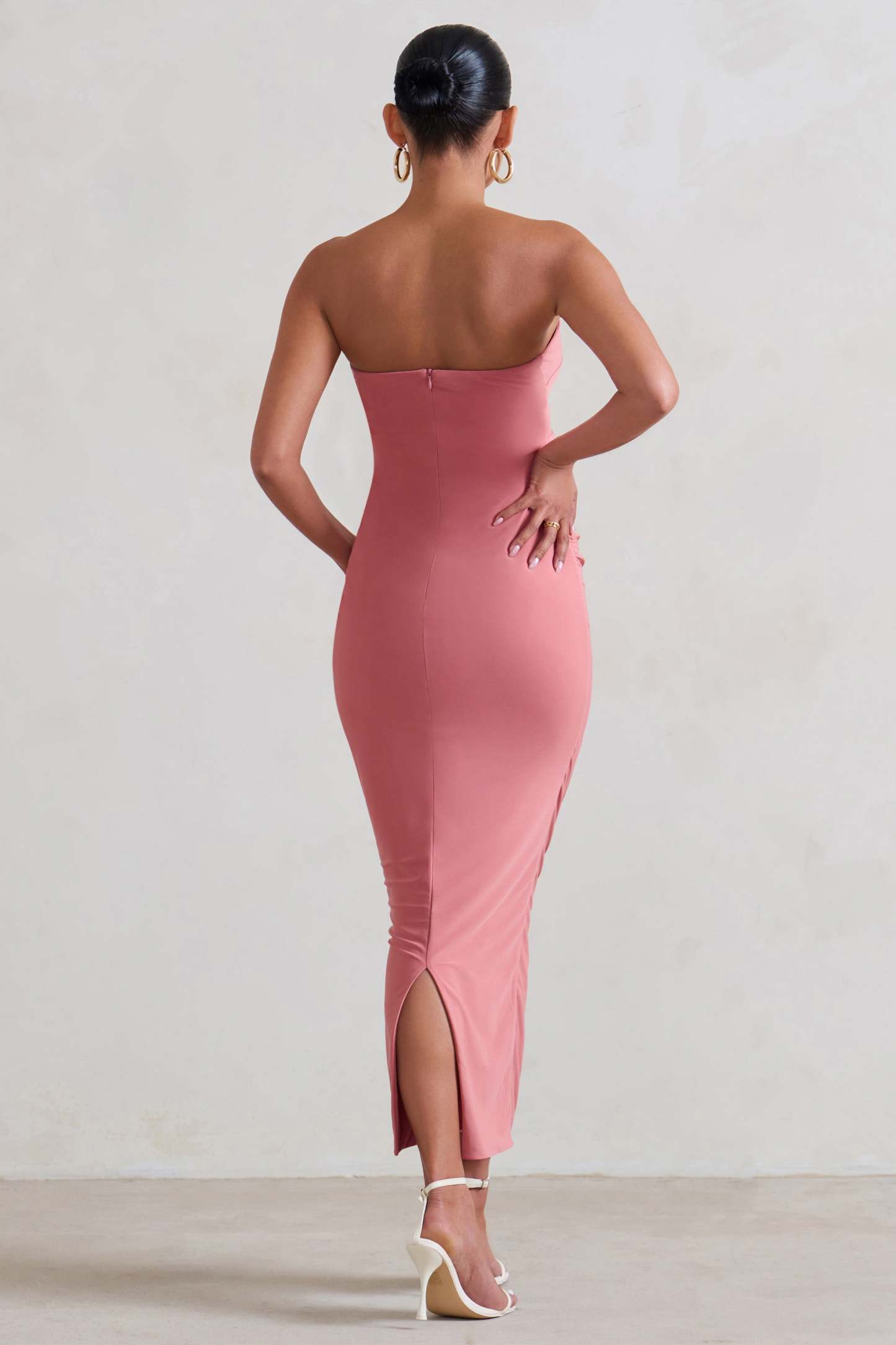 Evita Pink Maternity Sweetheart Twist Detail Midi Dress-Fashionmomo.All Rights Reserved