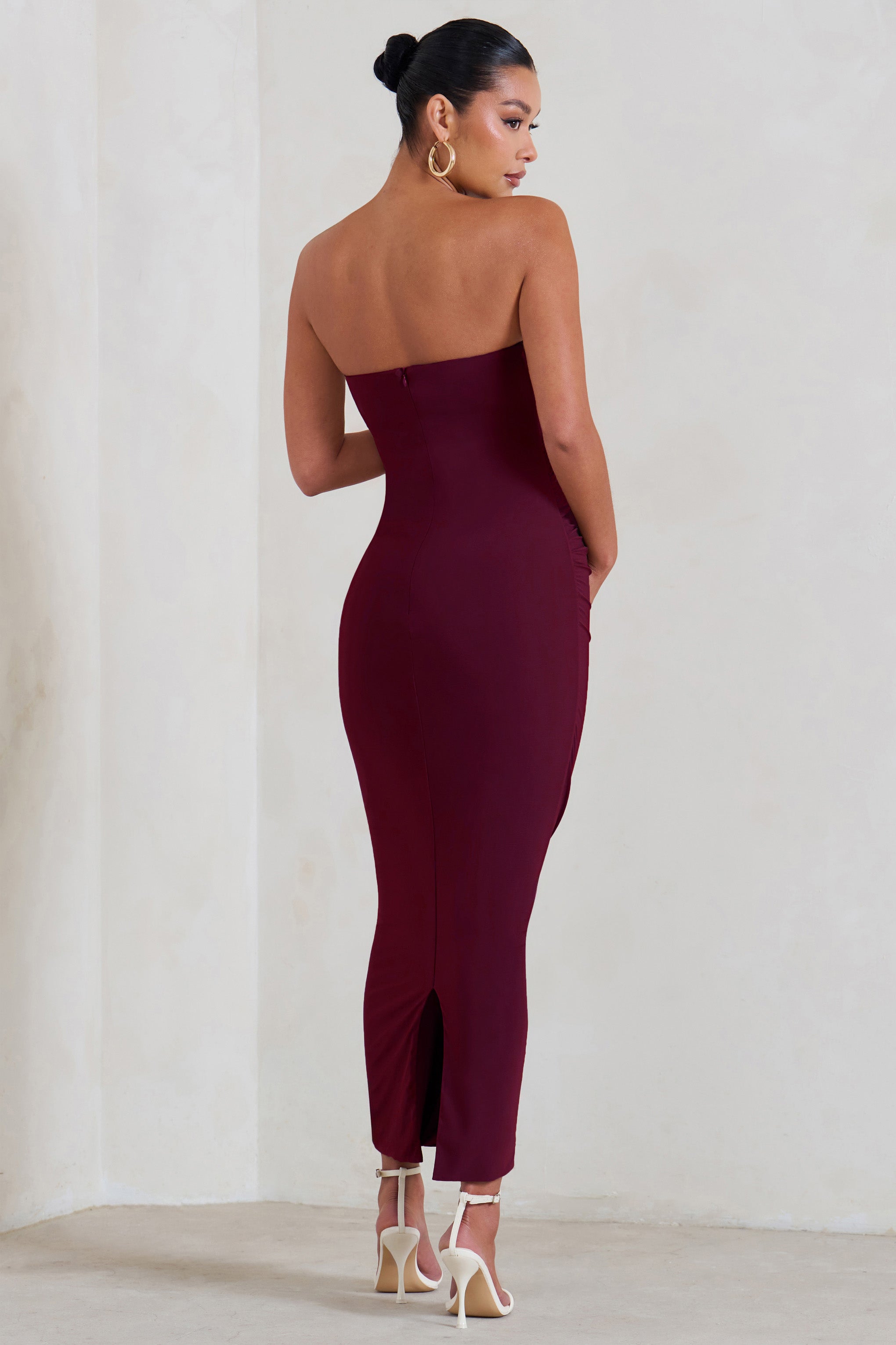 Evita Burgundy Maternity Sweetheart Twist Detail Maxi Dress-Fashionmomo.All Rights Reserved