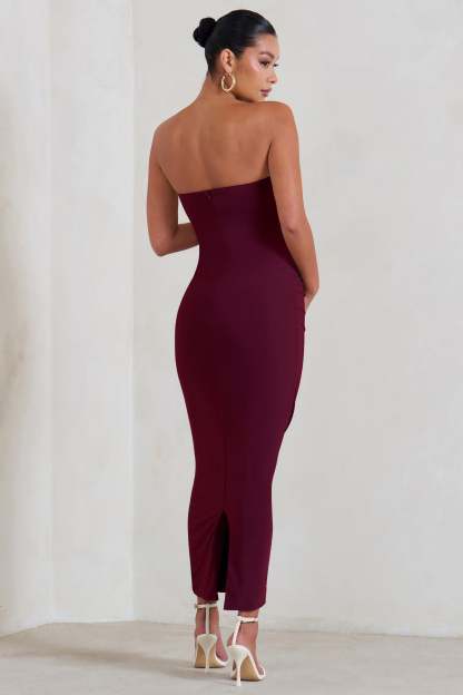 Evita Burgundy Maternity Sweetheart Twist Detail Maxi Dress-Fashionmomo.All Rights Reserved