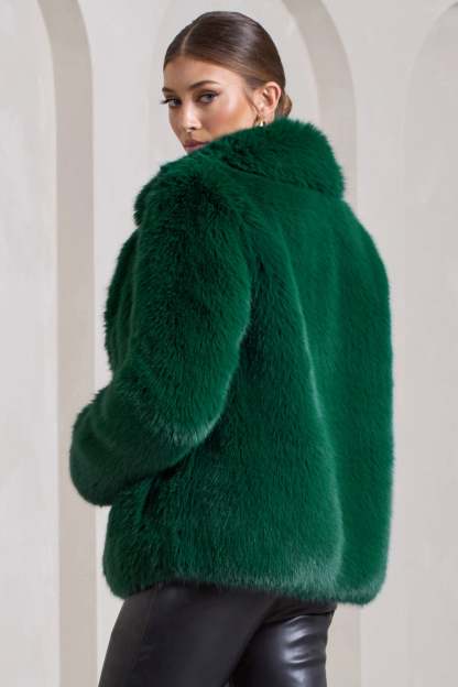 Hot Toddy Bottle Green Short Faux Fur Coat-Fashionmomo.All Rights Reserved
