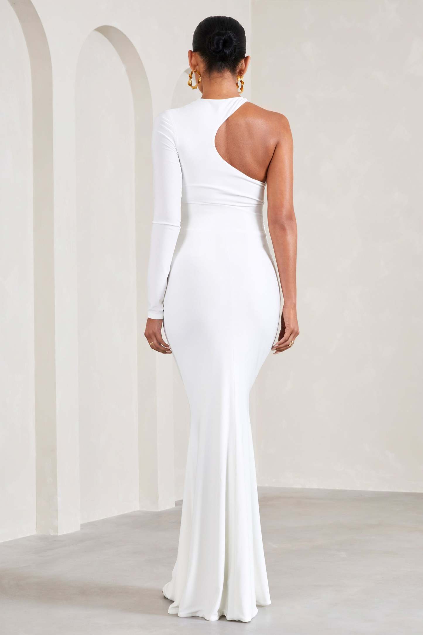 Heidi White One-Sleeved Split Maternity Maxi Dress-Fashionmomo.All Rights Reserved