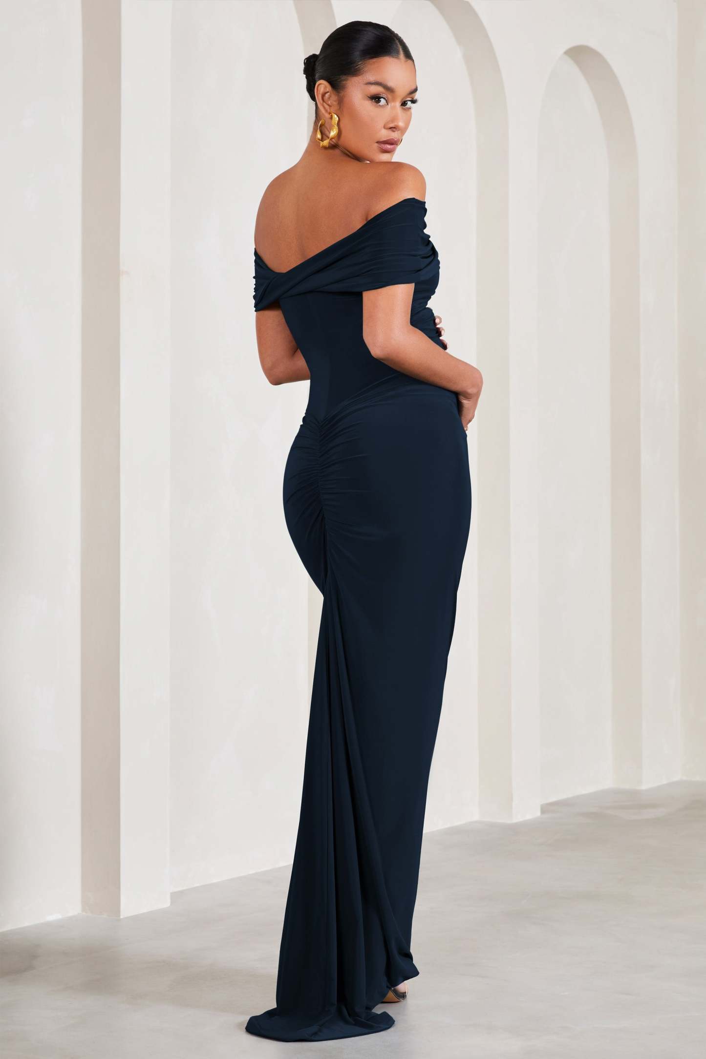 Carmen Navy Bardot Maternity Maxi Dress-Fashionmomo.All Rights Reserved