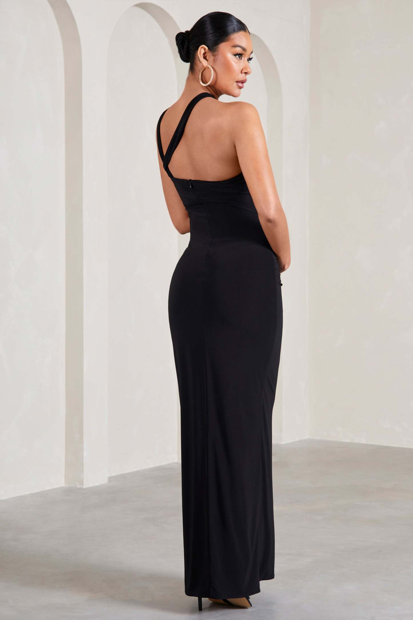 Gracie Black Strappy Asymmetric Sleeveless Maternity Maxi Dress-Fashionmomo.All Rights Reserved