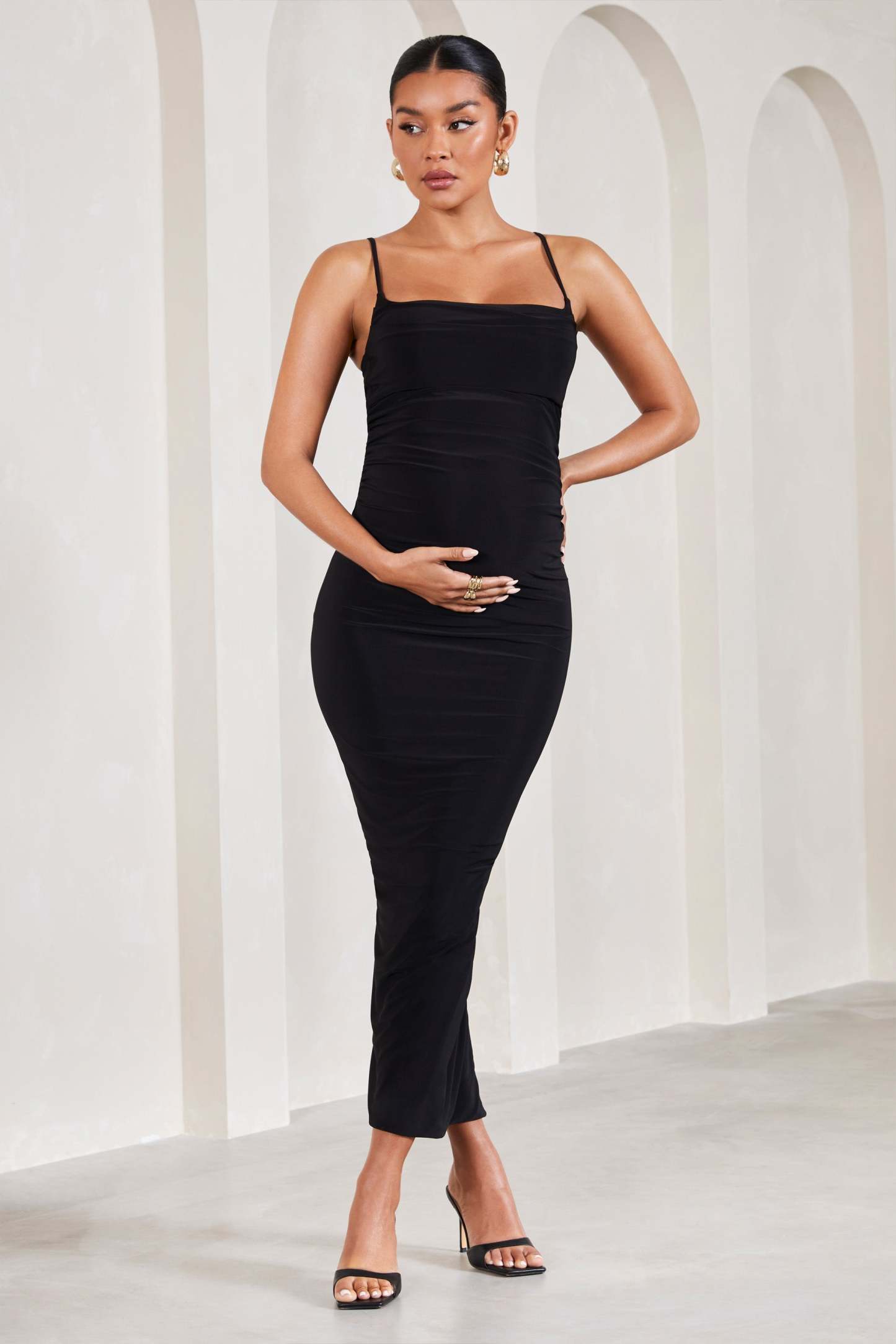 Azalea Black Strappy Square-Neck Maternity Maxi Dress-Fashionmomo.All Rights Reserved