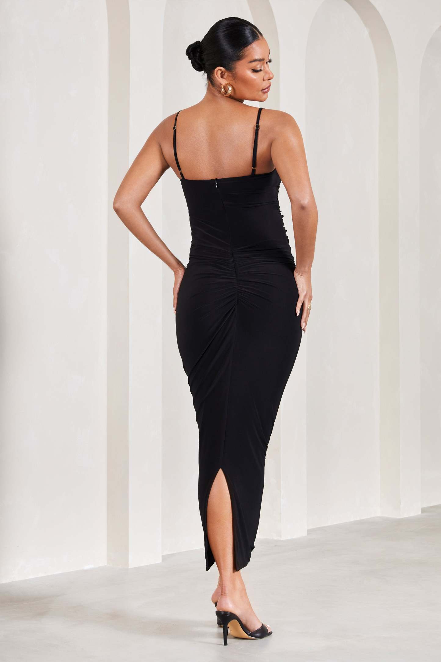 Azalea Black Strappy Square-Neck Maternity Maxi Dress-Fashionmomo.All Rights Reserved