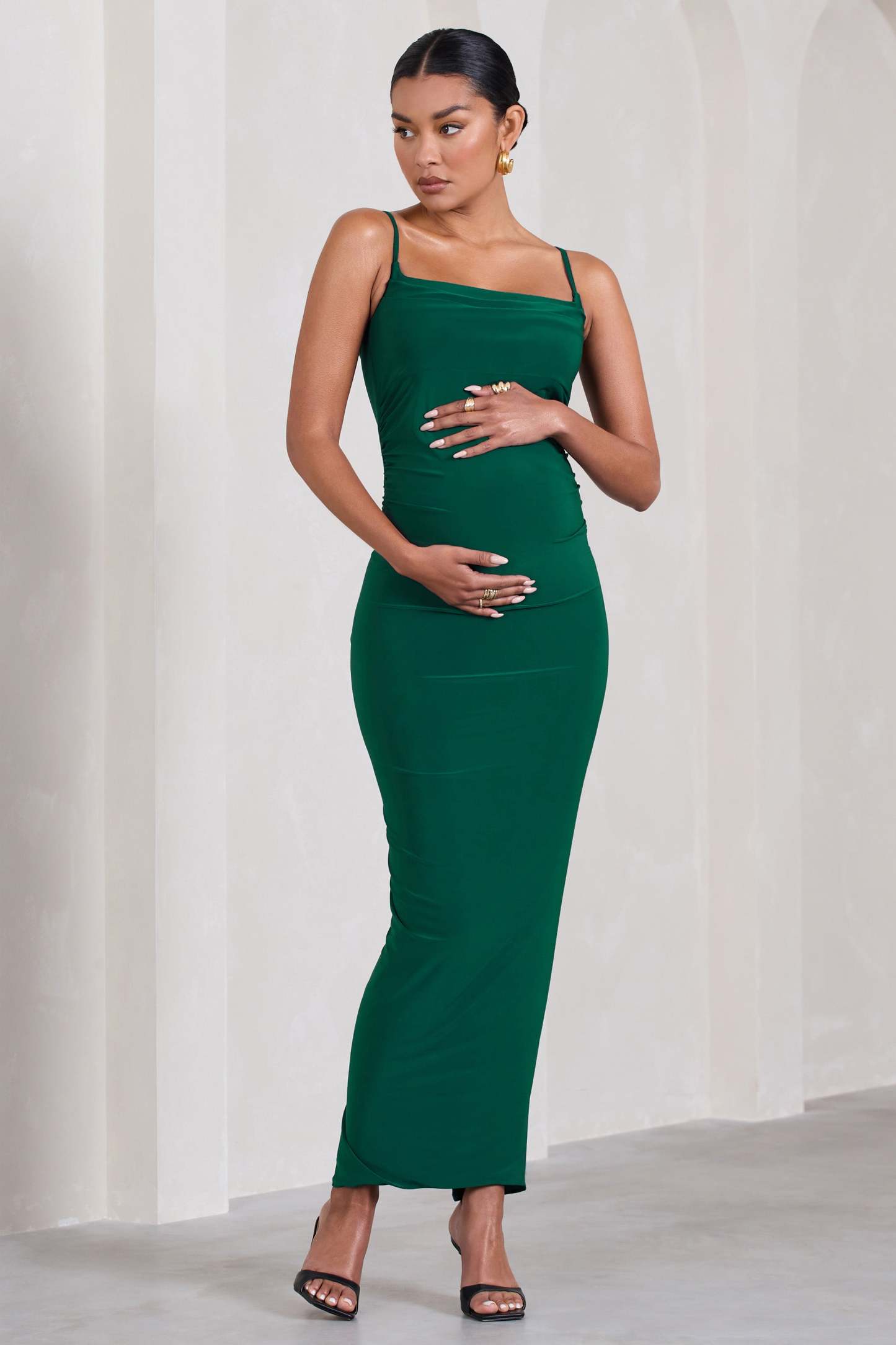 Azalea Bottle Green Strappy Square-Neck Maternity Maxi Dress-Fashionmomo.All Rights Reserved
