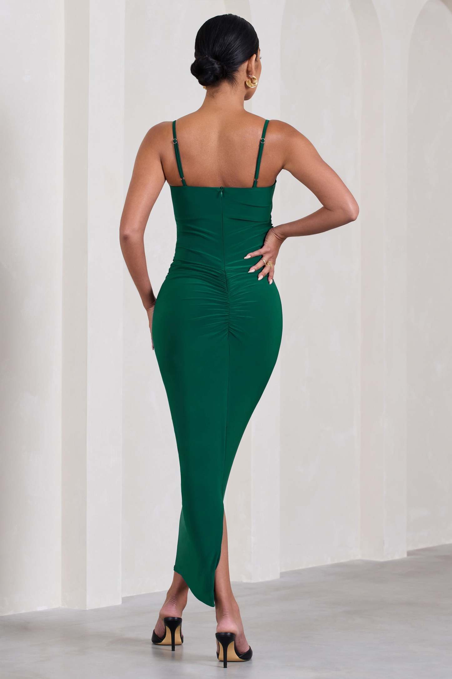 Azalea Bottle Green Strappy Square-Neck Maternity Maxi Dress-Fashionmomo.All Rights Reserved