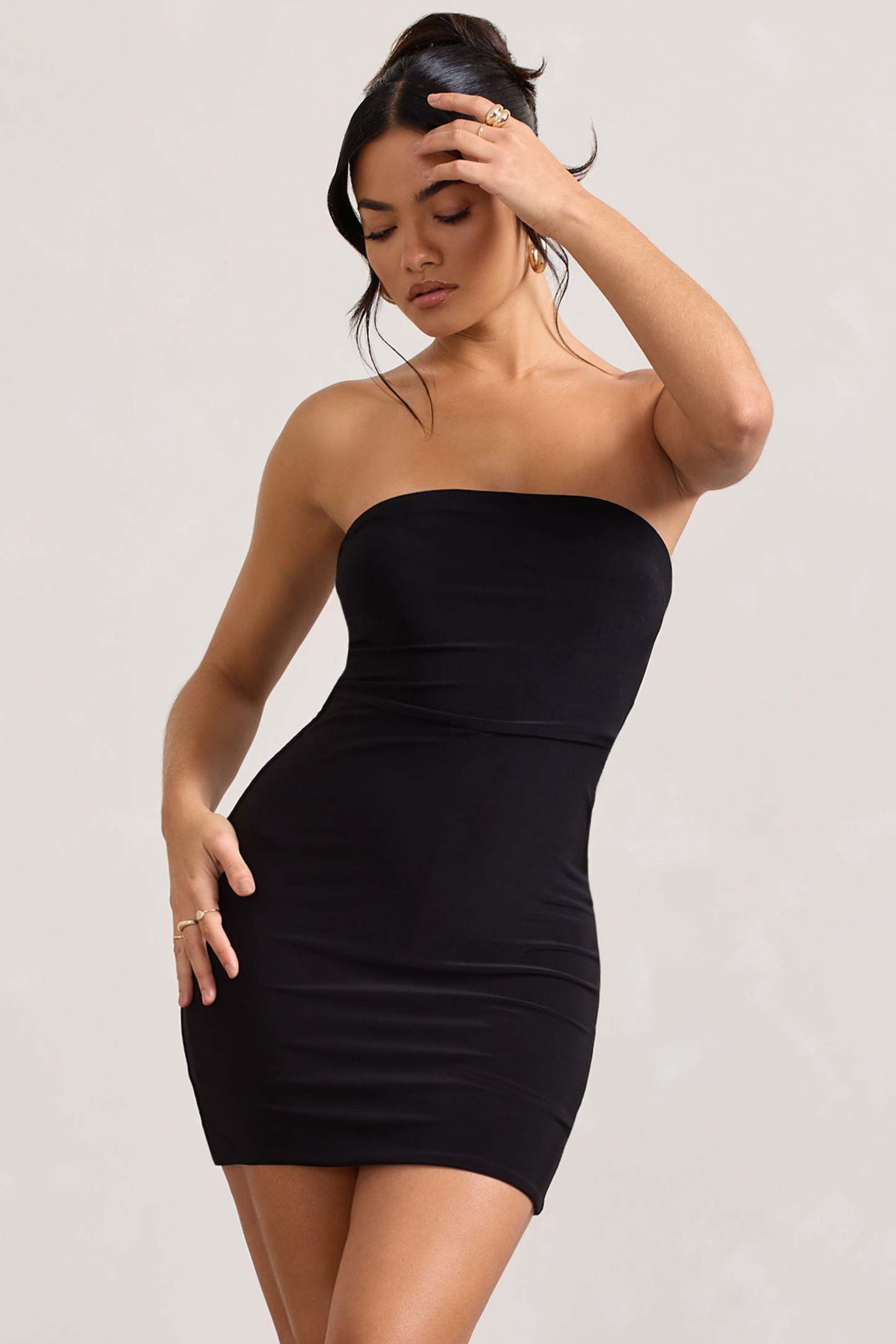 In The Press Black Bandeau Bodycon Mini Dress-Fashionmomo.All Rights Reserved