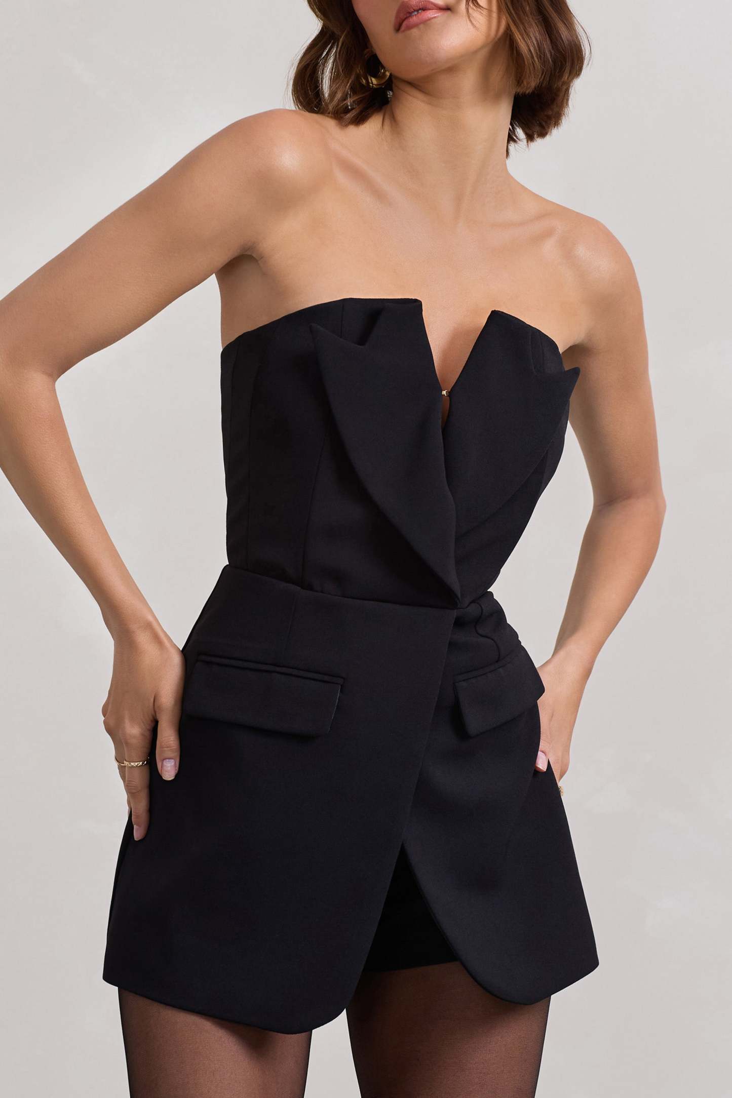 Brooklyn Black Tailored Strapless Playsuit-Fashionmomo.All Rights Reserved