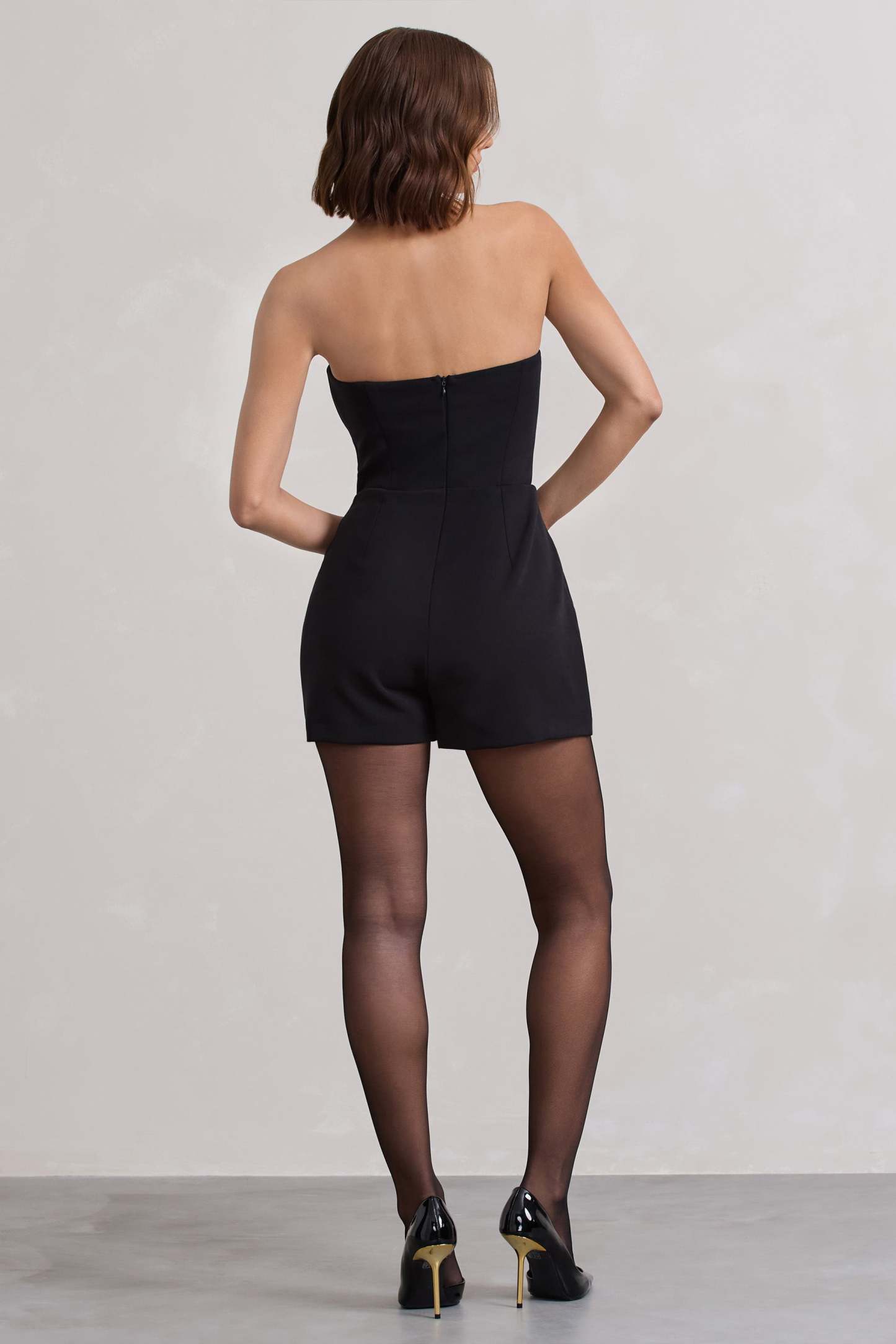 Brooklyn Black Tailored Strapless Playsuit-Fashionmomo.All Rights Reserved