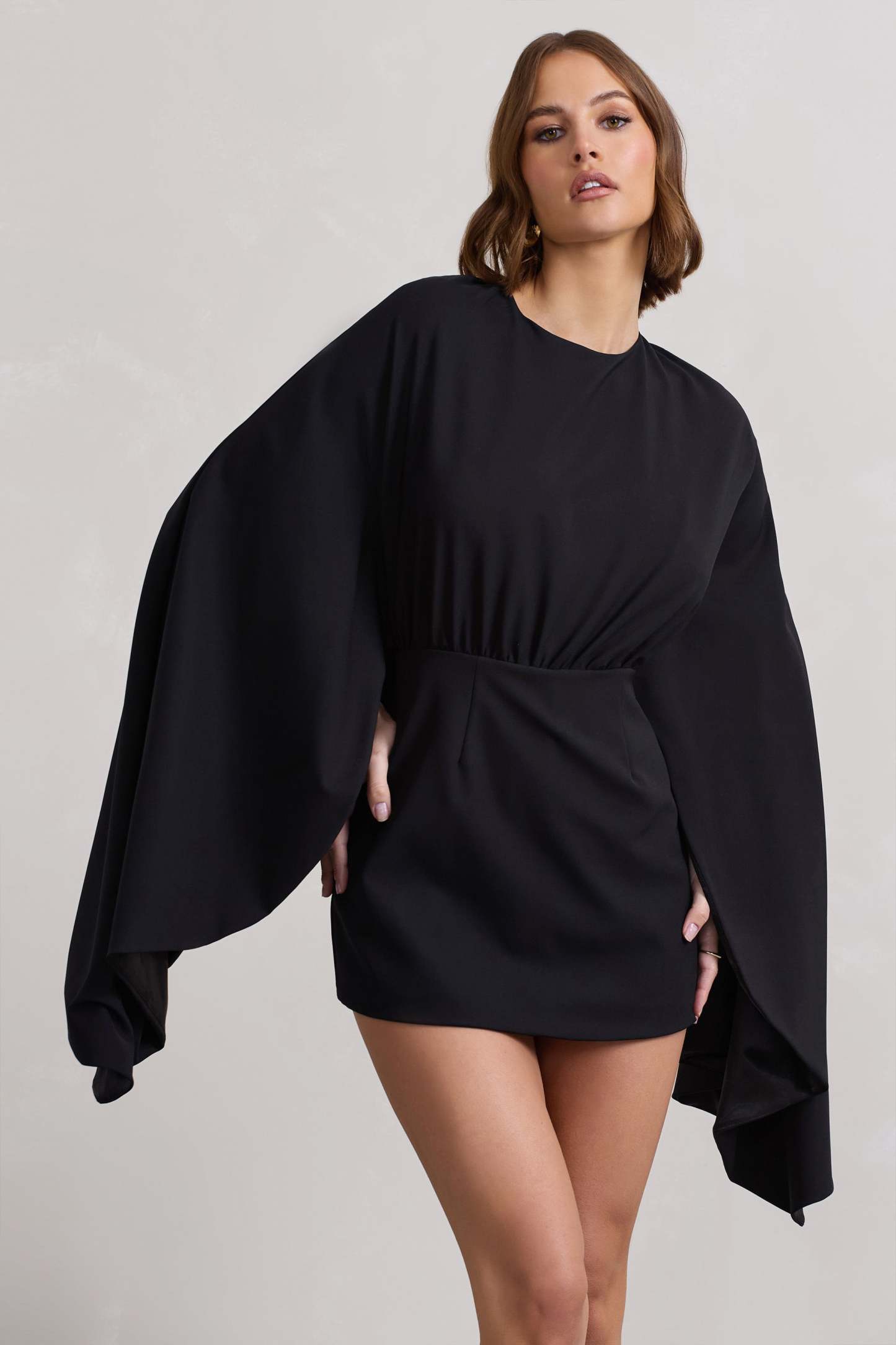 Presley Black Backless Skort Playsuit With Cape-Fashionmomo.All Rights Reserved