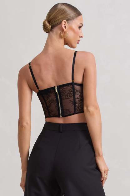Imagination Black Lace Structured Corset Top-Fashionmomo.All Rights Reserved