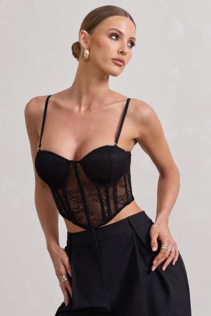 Imagination Black Lace Structured Corset Top-Fashionmomo.All Rights Reserved