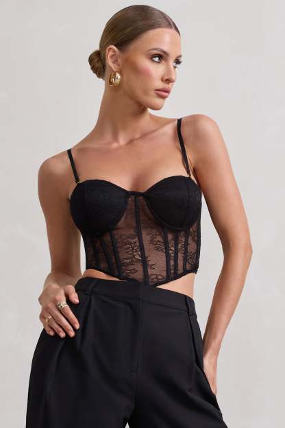 Imagination Black Lace Structured Corset Top-Fashionmomo.All Rights Reserved