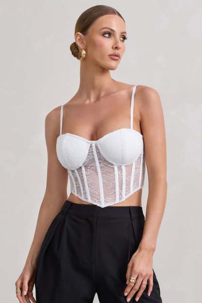Imagination White Lace Structured Corset Top-Fashionmomo.All Rights Reserved