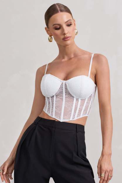 Imagination White Lace Structured Corset Top-Fashionmomo.All Rights Reserved