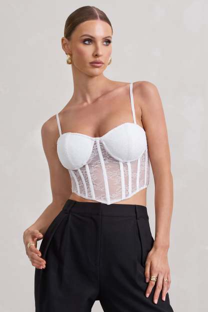 Imagination White Lace Structured Corset Top-Fashionmomo.All Rights Reserved