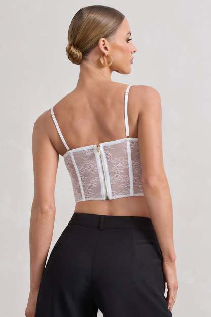 Imagination White Lace Structured Corset Top-Fashionmomo.All Rights Reserved