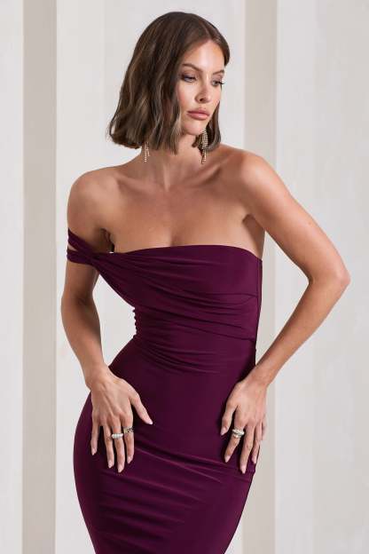 Eviana Plum Bodycon Sleeveless Twist Midi Dress-Fashionmomo.All Rights Reserved